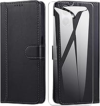 Case for Samsung Galaxy A06 4G with Tempered Glass, Leather Protective Magnetic Wallet Case Cover – Black