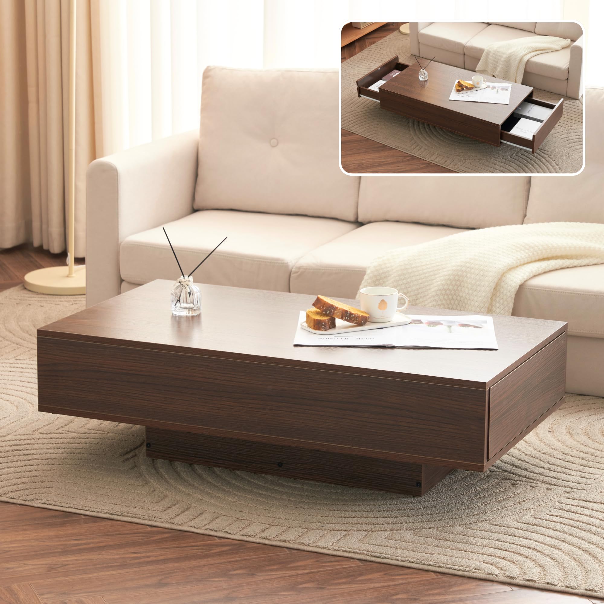 Amazon.co.jp: Jenvor ローテーブル 収納付き センターテーブル MDF 2