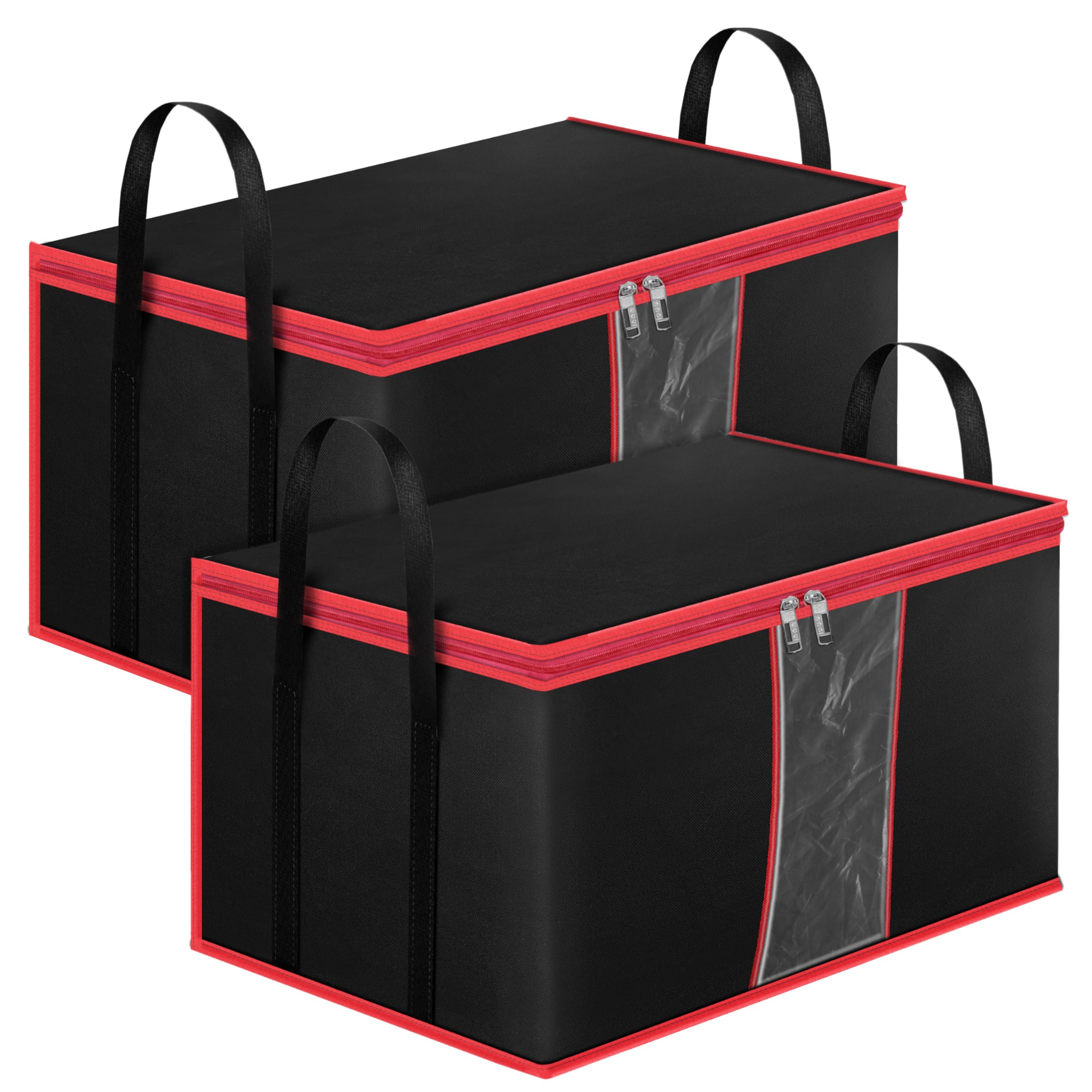 Storite 2 Pack Multi-Purpose Moisture Proof Heavy Duty 1680 Denier Nylon 110 L Super-Size Large Toys/Stationery Paper/Blankets/Clothes Storage Bag -Black/Red (66 x 45 x 39cm)