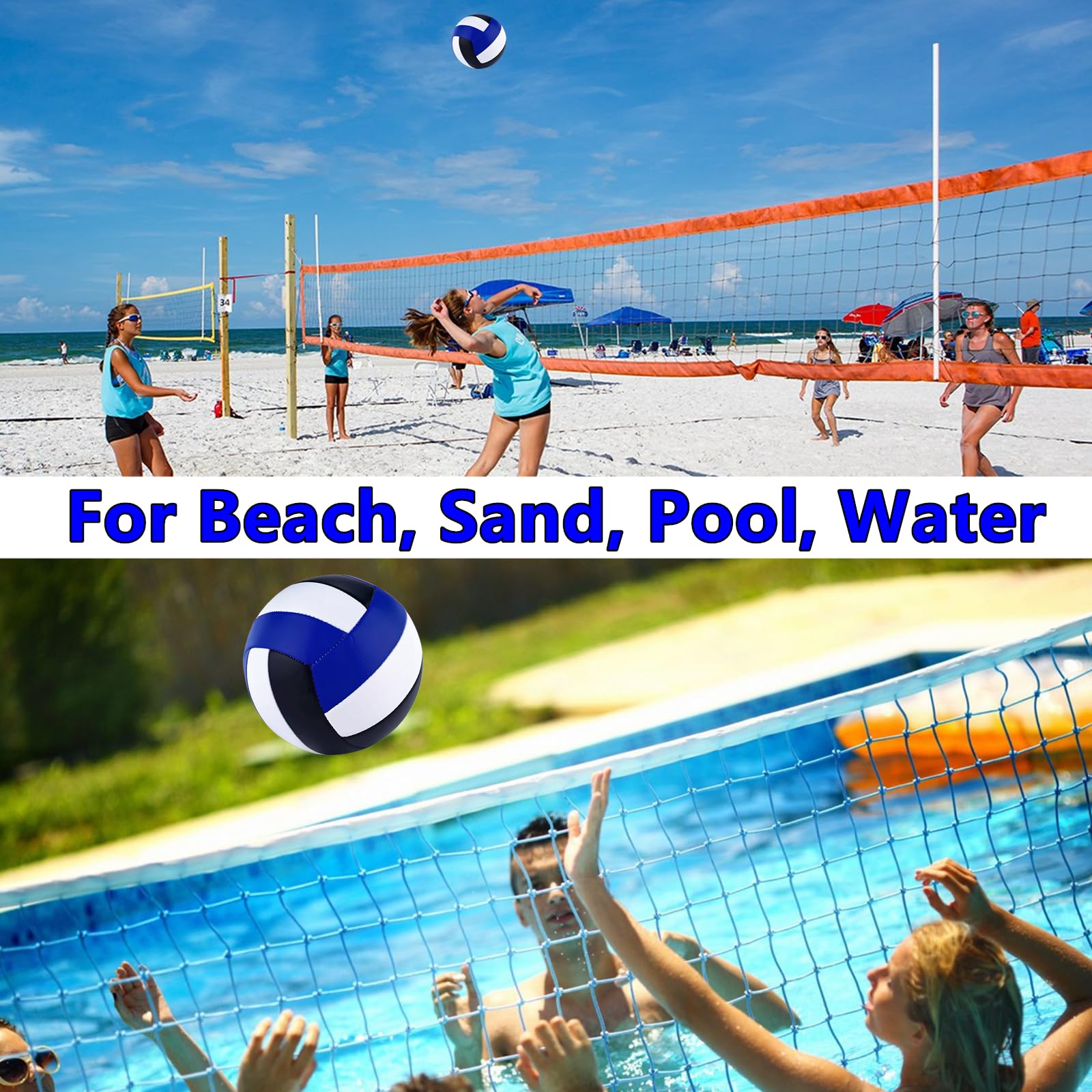 Volleybälle, offizielle Größe 5, wasserdicht, weich, Freizeit-Volleybälle mit Pumpe und Netztasche für drinnen und draußen, Strand, Sandwasser, Pool, Spiel, Training, Match für Anfänger, 6
