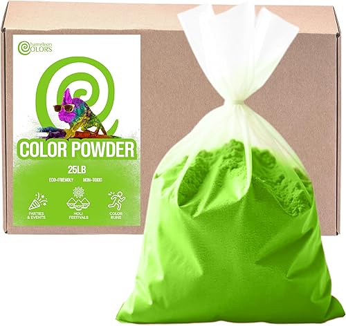 Chameleon Colors Polvo de color de 25 libras, 1 paquete, color verde vibrante, para 15-20 personas, apto para niños, no tóxico y sin gluten, ideal