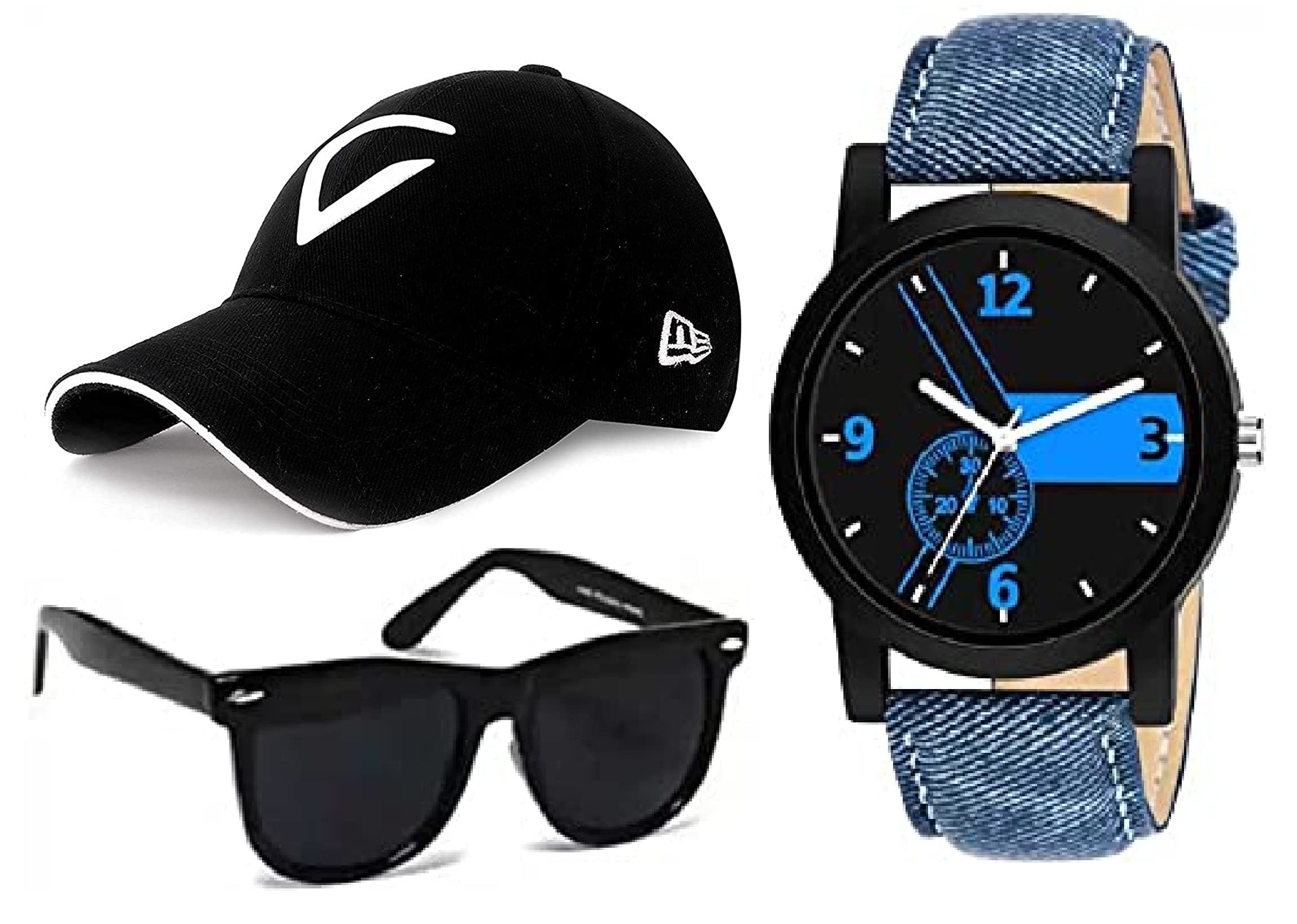 Sba Prime 3 Combo Watch with Rubber Band and Cap & Sunglasses for Men & Boys - sba-128