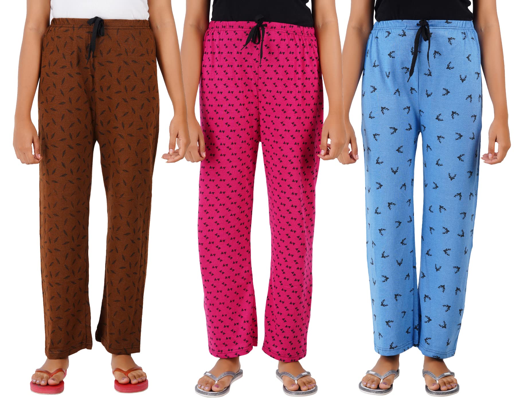 Women Stylish Fashion Cotton Printed Pyjama Multicolor Pack Of 3