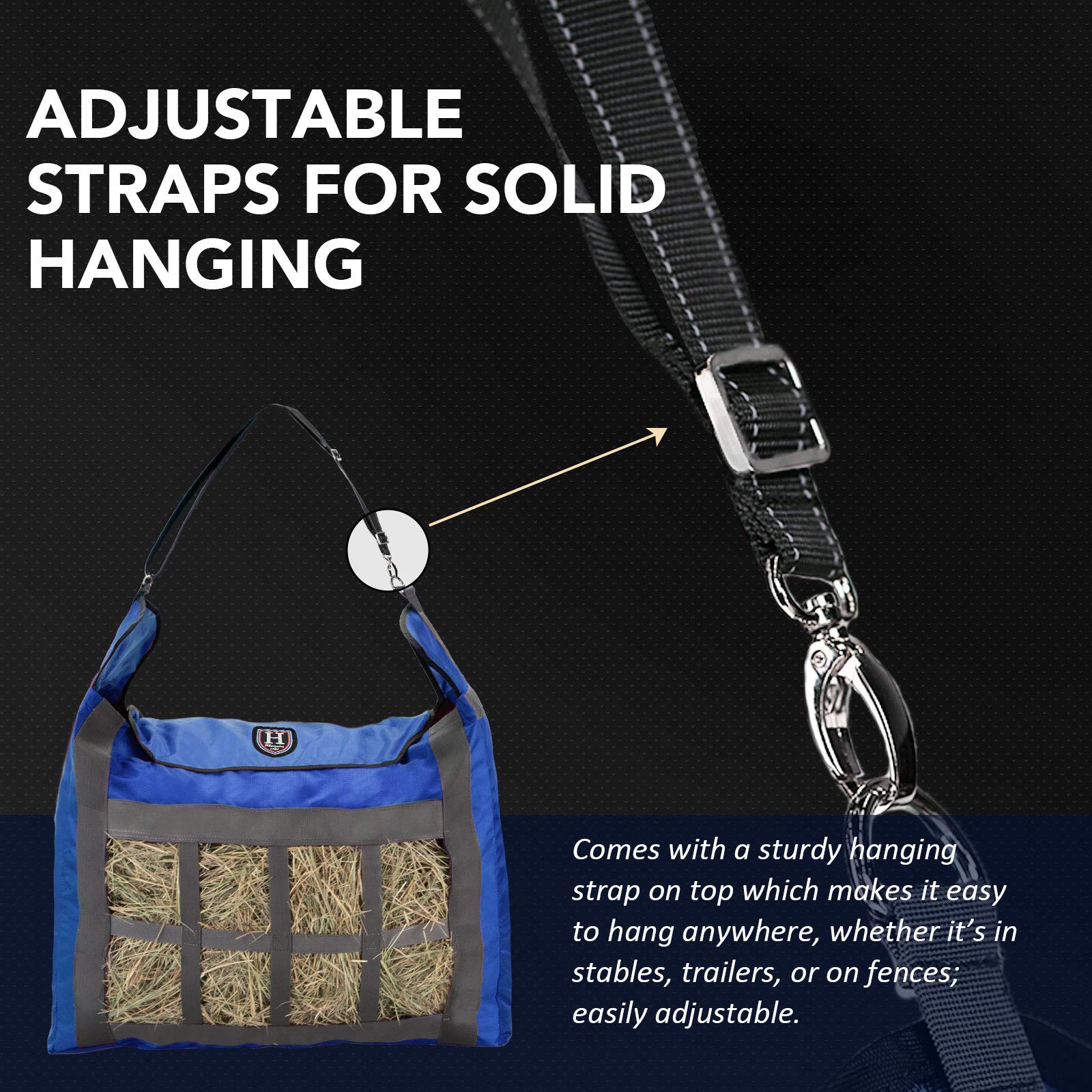 Harrison Howard Premium Durable Slow Feed Horse Hay Bags 1680D Oxford Cloth Heavy Duty Large Capacity Horse Feeding Bag-Champion Blue