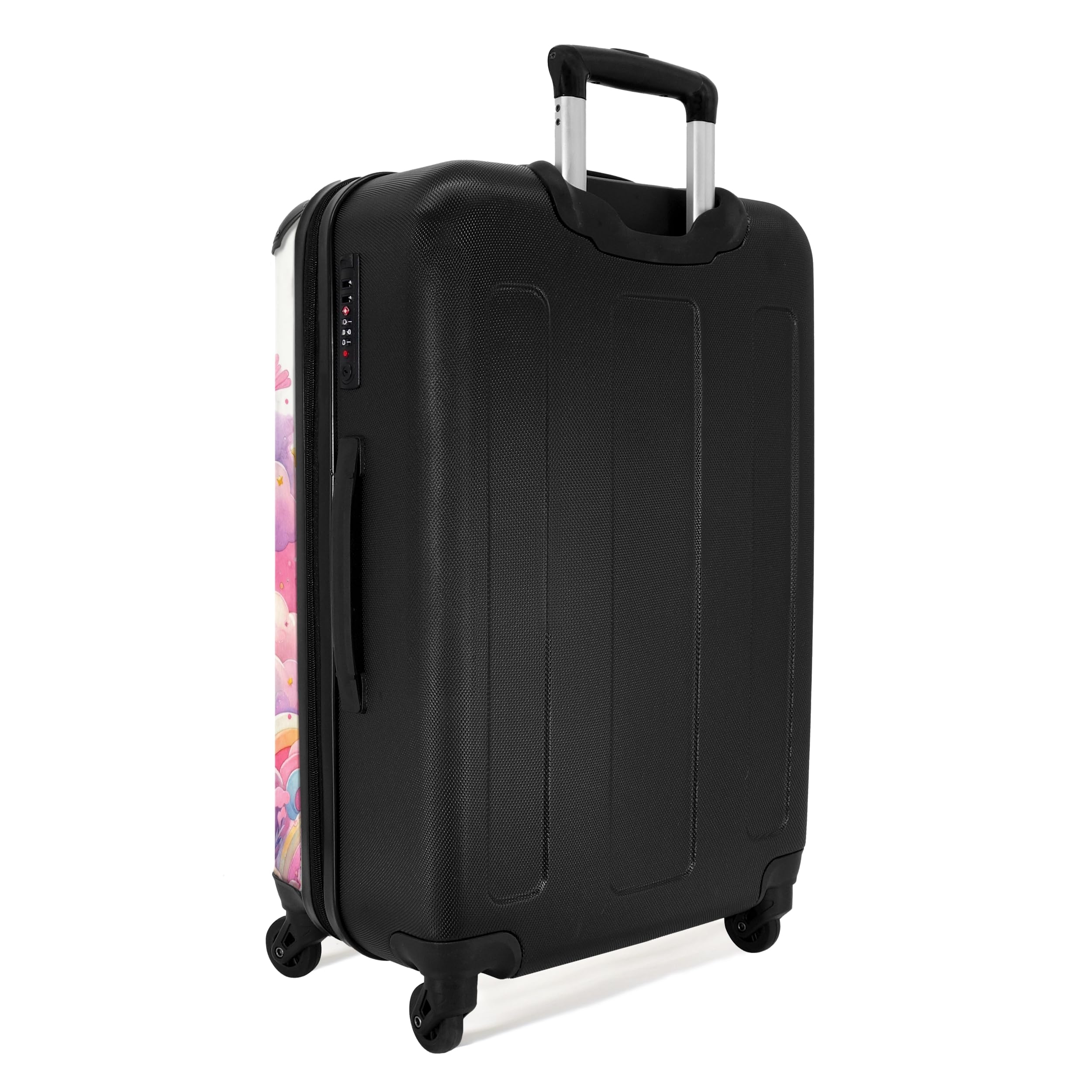 NoBoringSuitcases.com Kinderkoffer Personalisiert für Mädchen - Großer Reisekoffer, TSA, 20kg Gepäck, Mittelgroß (Prinzessin-Regenbogen, 67 cm - 72 L)