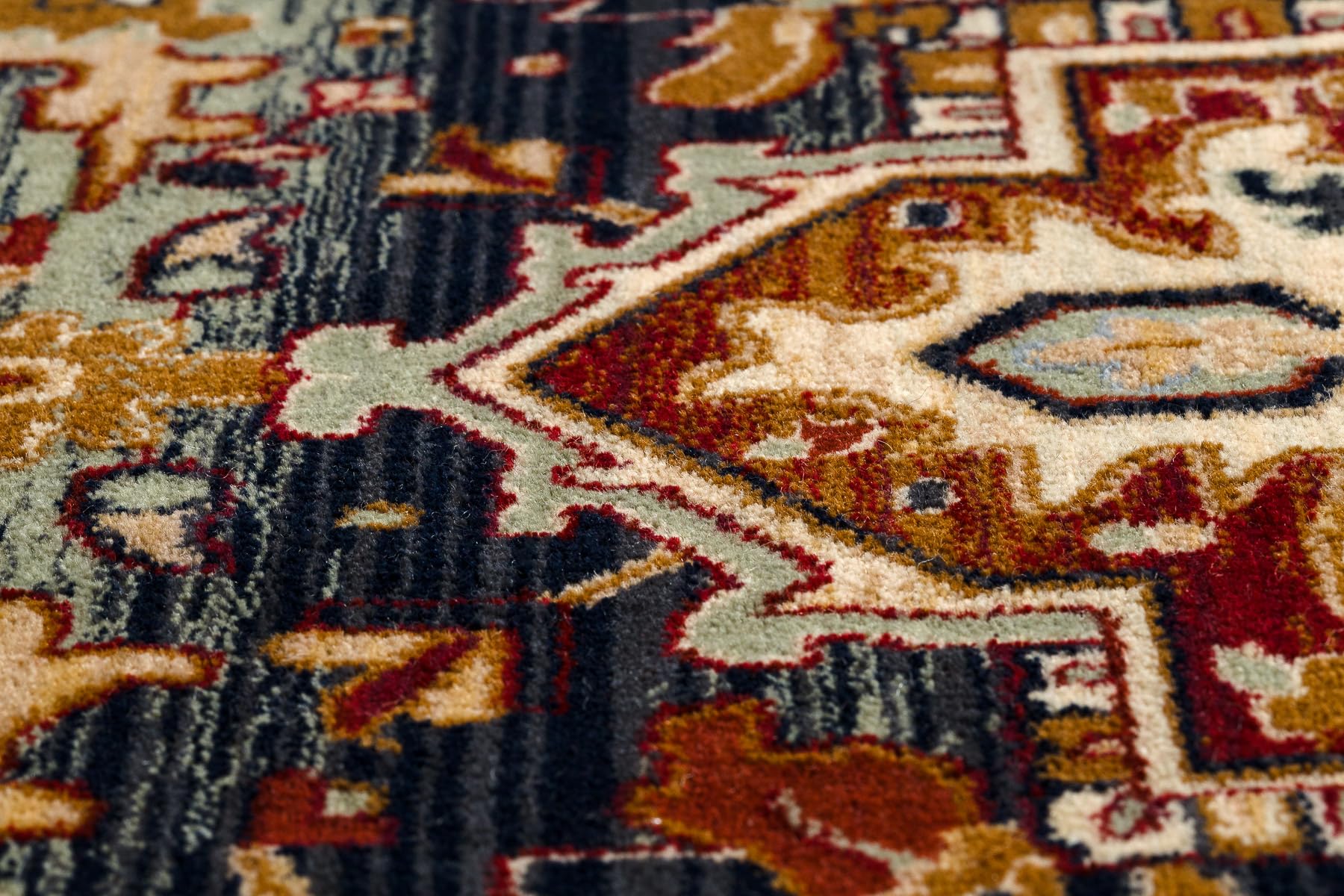 Dywan wełniany KESHAN frędzle, ornament, rama orientalna 2886/53511 beżowy/ciemnoniebieski 300 x 380 cm beżowy