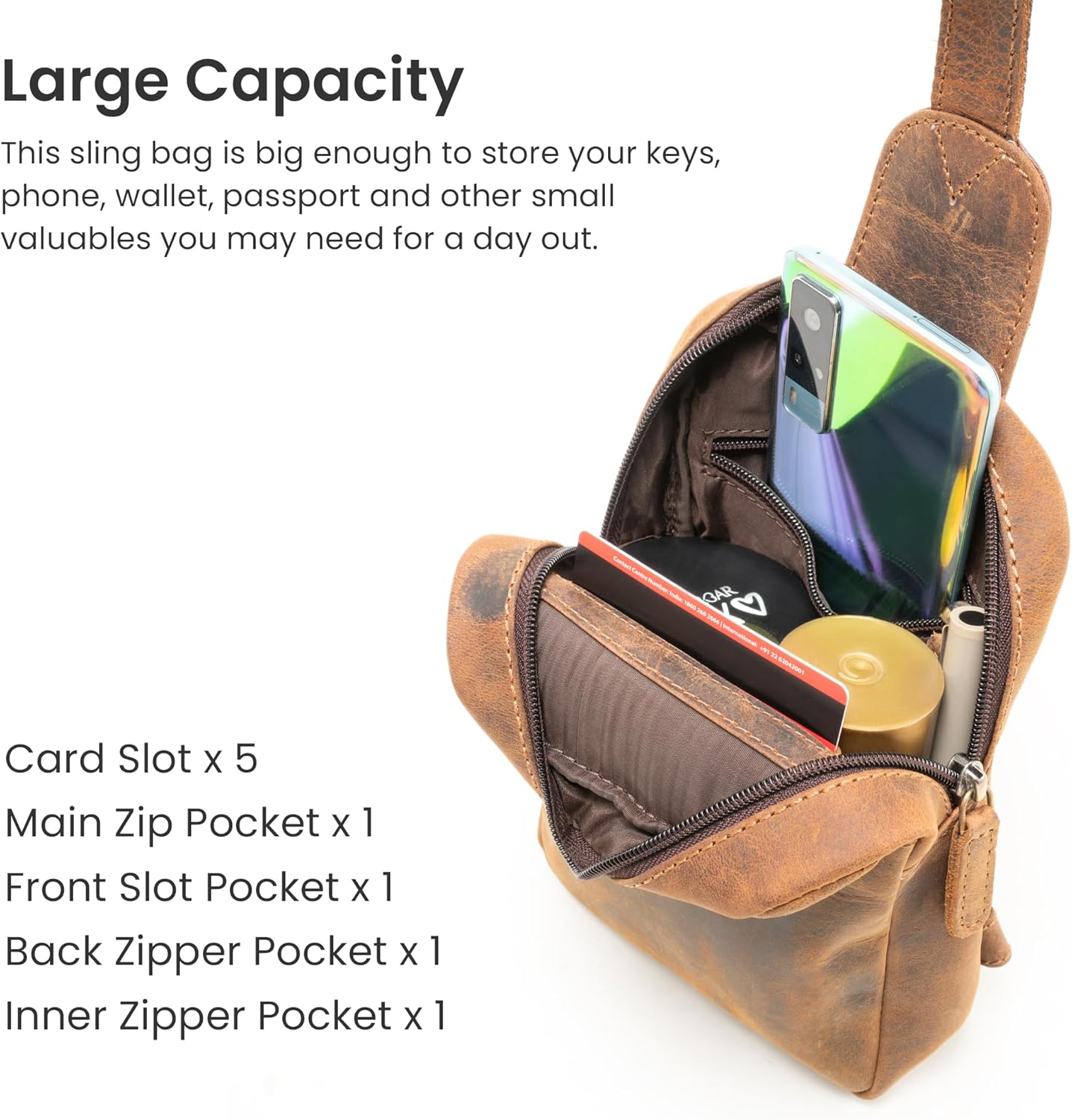 Handmade World Genuine Leather Small Sling Bag 'The Slingy' Crossbody Fanny Chest Bag For Explore Travel Adventure - Image 6