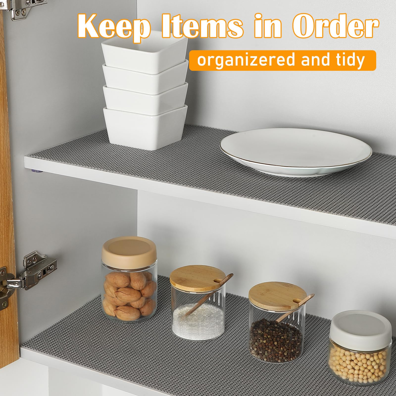 Songrey Non-Adhesive Drawer and Shelf Liner, 12IN x 20FT Non Slip Cabinet Liners, Protect Kitchen Cupboard, Bathroom Drawers, Breathable, Thick Strong Grip mat (Dark Gray)