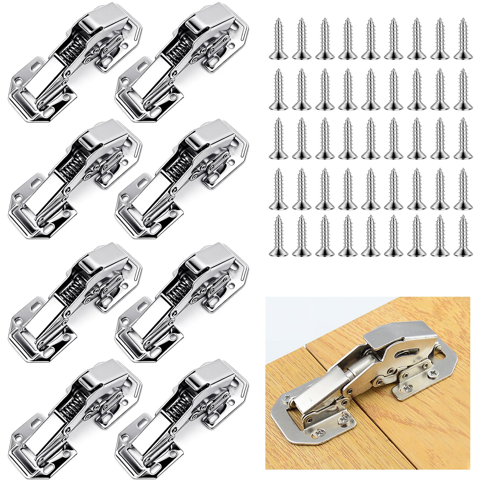 8 Pack 90 Degree Soft Close Hinges, Smooth Slow Closure Cabinet Hinges, Pre-Drilled Surface Mount Cupboard Hinge Easy Installation for Kitchen Wardrobe Doors Cabinets Cupboard