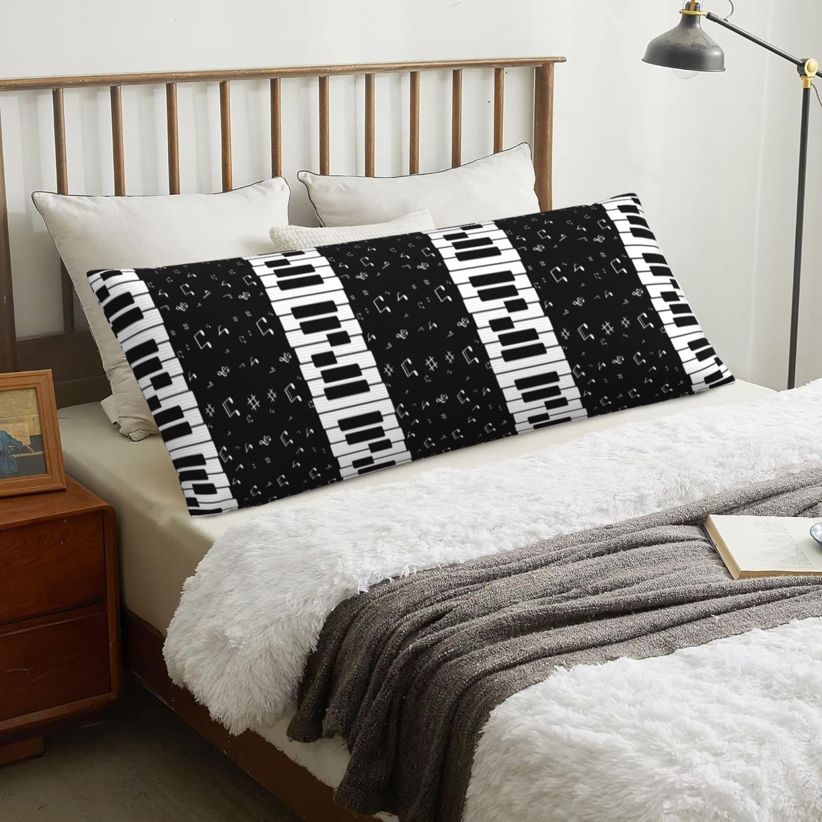Music Note Piano, Body Pillow Cover with Zipper,Long Body Pillowcase 20 x 60 in