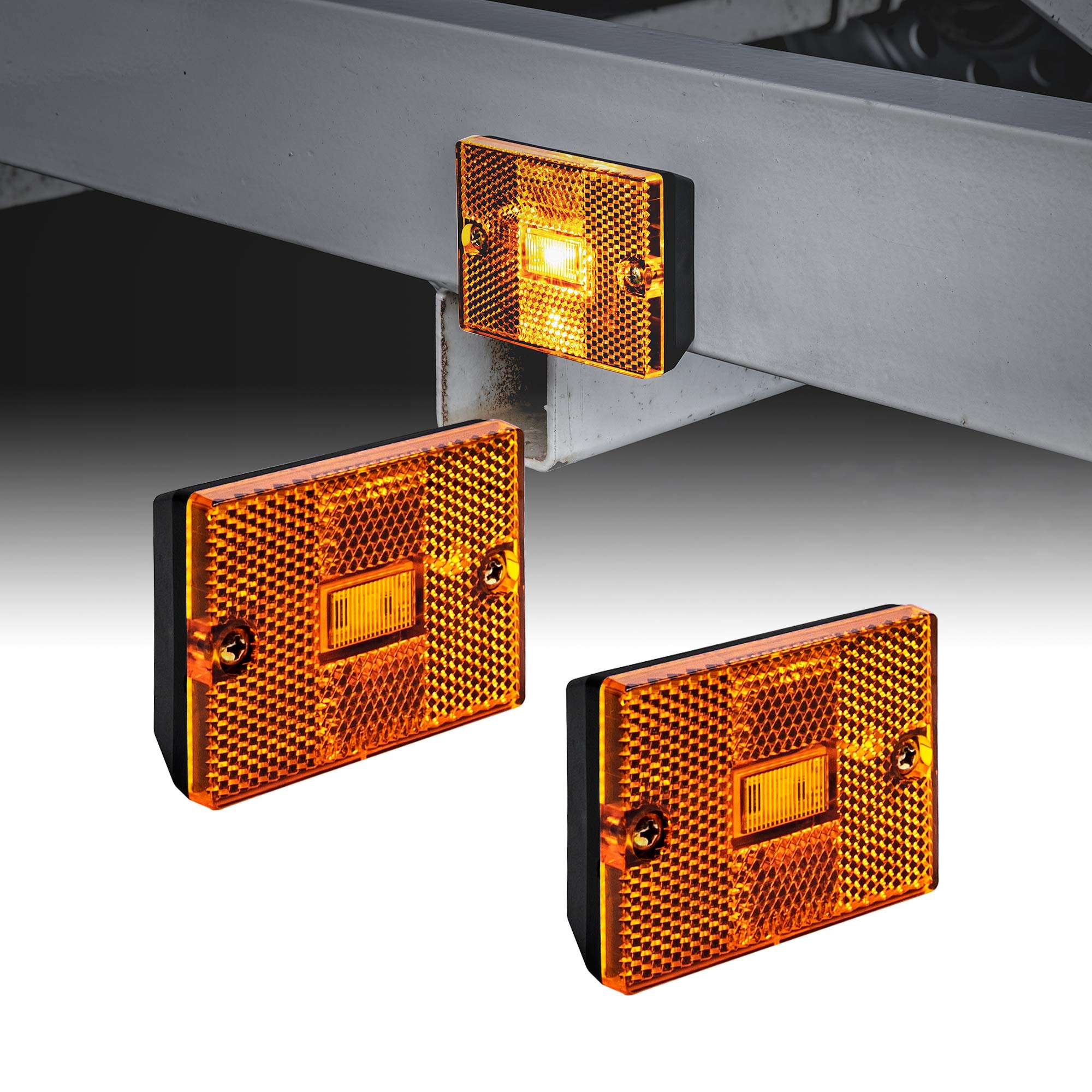 TRUE MODS 2pc 2x3 3x2 Inch Amber LED Stud-Mount Side Marker Light [DOT Certified] [IP67 Waterproof] [ Integrated Reflector] for Utility Boat Trailers Over 80" Camper RV Clearance Light