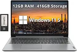 Lenovo Notebook IdeaPad 1 HD de 15,6 polegadas, Intel Pentium Silver N6000, 12 GB de RAM, armazenamento de 416 GB (SSD de 256 GB + conjunto de estação de ancoragem de 160 GB), gráficos Intel UHD, Num