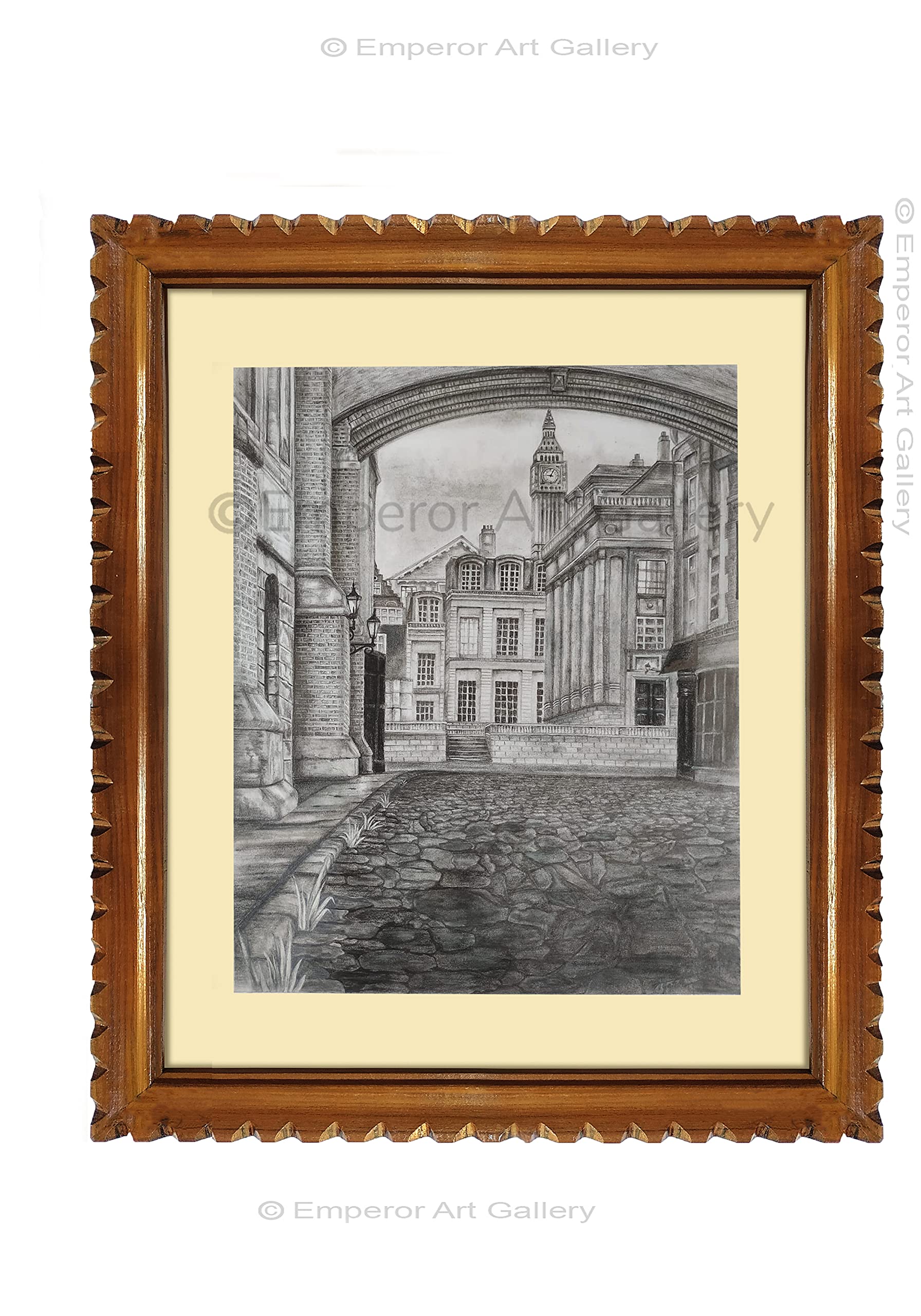 Emperor Art Gallery, Original Handmade Pencil Drawing With Teak Wood Frame For Wall(19.7x18) In