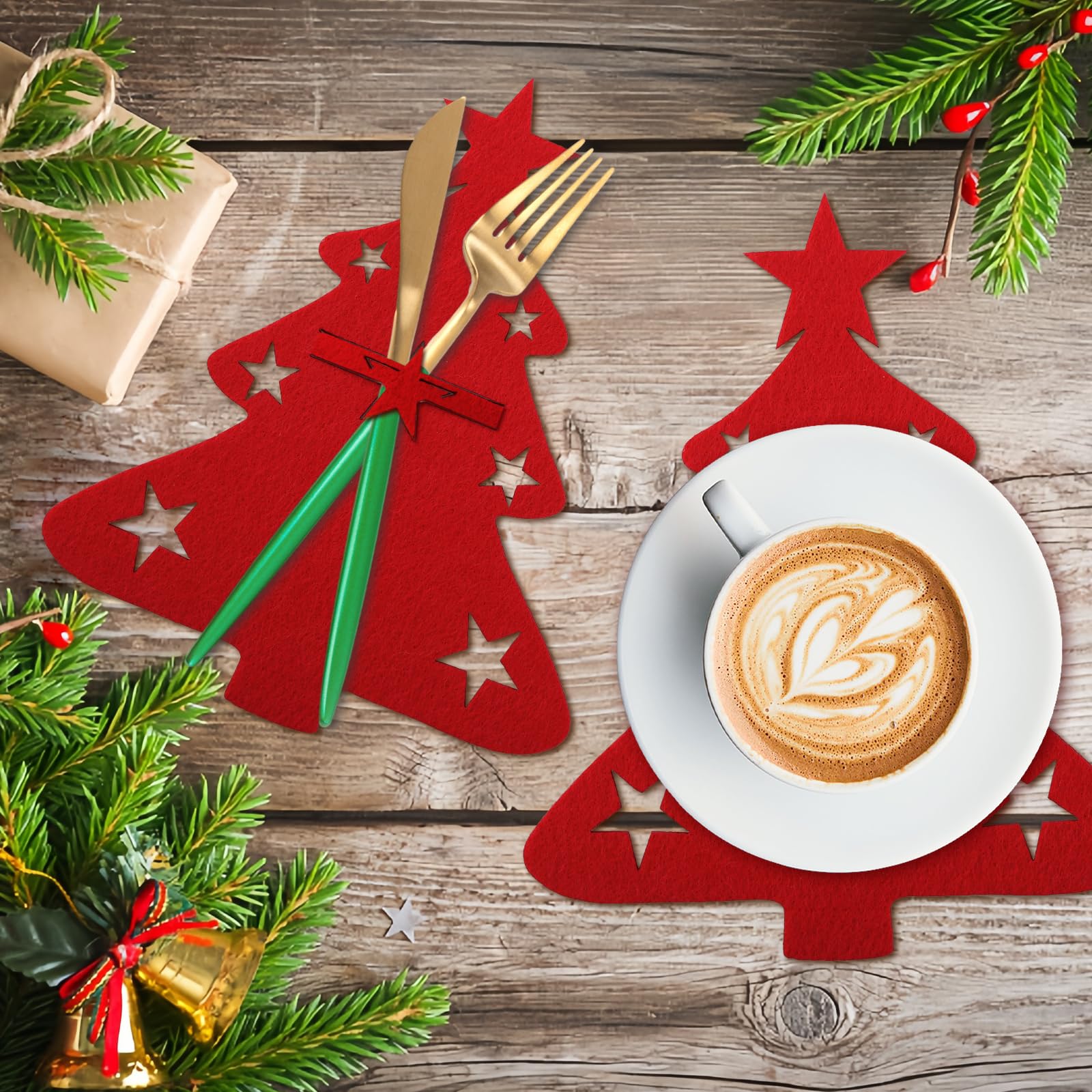 12 Portaposate Di Natale In Feltro - Tasca Albero Di Natale Per Posate, Decorazione Tavola Festiva
