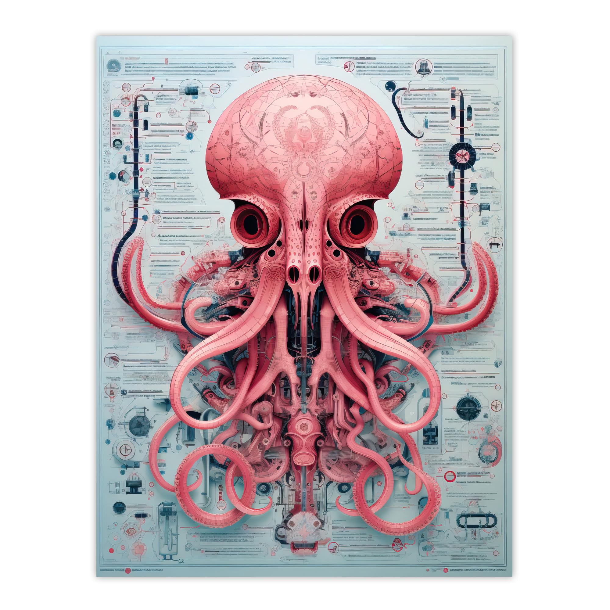 Artery8 Weapons Grade Octopus Robot Hybrid Secret Military Schematic Blueprint Futuristic Complex Arcane Manuscript Gift For Him Man Cave Large Wall Art Poster Print Thick Paper 18X24 Inch