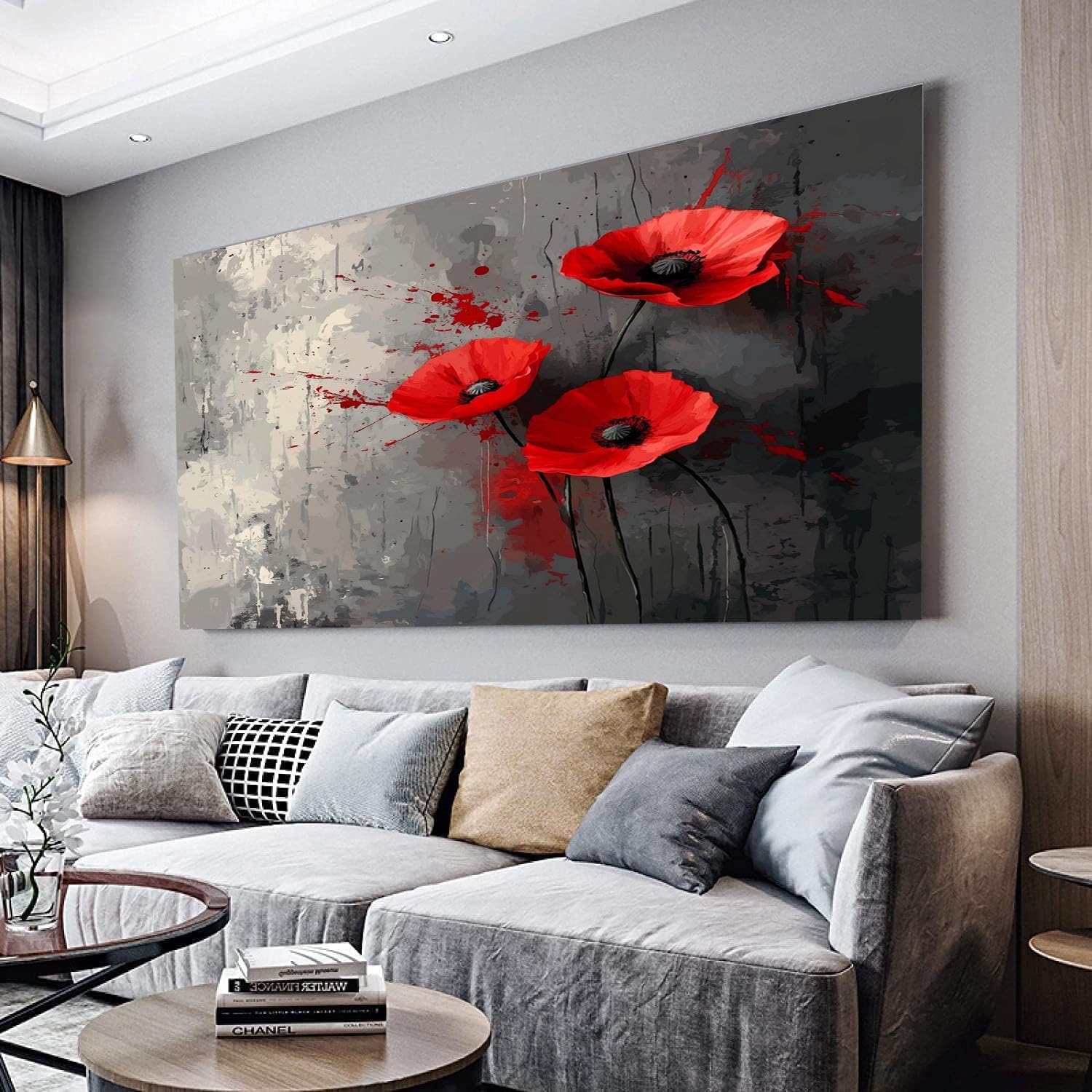MKBKLI Large Abstract Painting Art Red plant poppy Poster Canvas Painting For Living Room Wall Art Pictures Home Decorative 80x160cm, Frameless