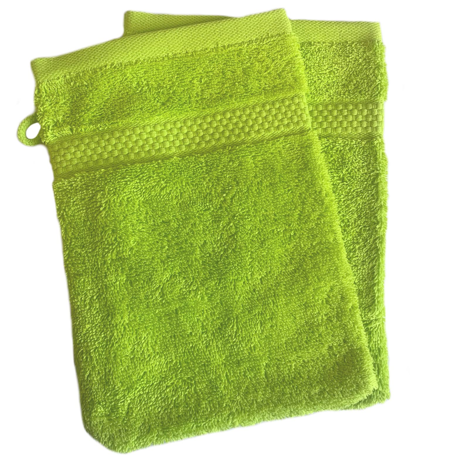 Sue RossiFace Cloth Wash Mitt Set, 100% Organic Turkish Combed Cotton, 600GSM Thick With Hanging Loop, Size 16cm x 21cm, Flannel Glove Pack Soft & Absorbent (Lime Green, 2)