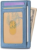 Vista 7 de Buffway - Billetera delgada minimalista de cuero con protección RFID para hombre y mujer Café Lichee