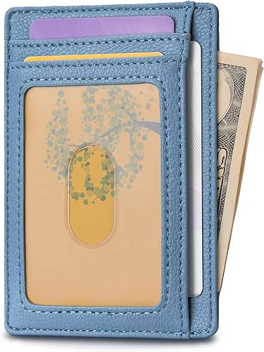 Miniatura 6 de Buffway - Cartera delgada minimalista de cuero con protección RFID para hombre y mujer