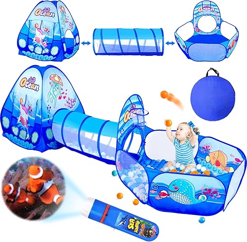 Miniatura 9 de PigPigPen Tienda de campaña 3 en 1 para niños con túnel, casa de campaña cuadrada para niños y niñas, casa de juegos emergente para niños pequeños,