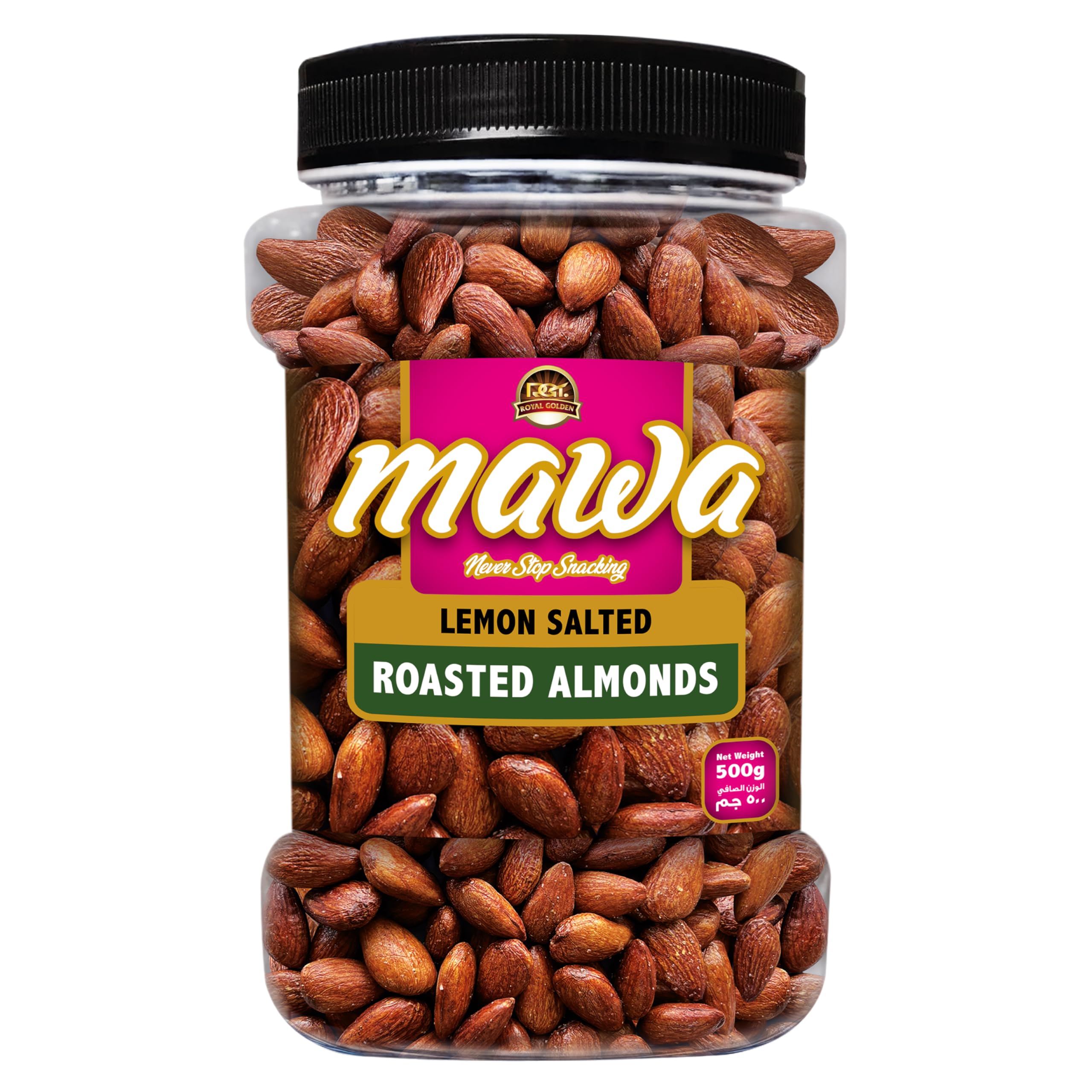 Mawa Lemon Salted Roasted Almonds 500g | Badam | Whole | Plant Protein | Dry Roasted | No Added Oil or Preservatives |500g Plastic Jar