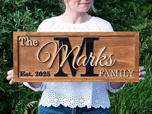 Miniatura 6 de Personalized Family Name Sign Personalized Wedding Gifts Wall Art Rustic Home Decor Custom Carved Wooden Signs Couples 5 Year Anniversary Gift