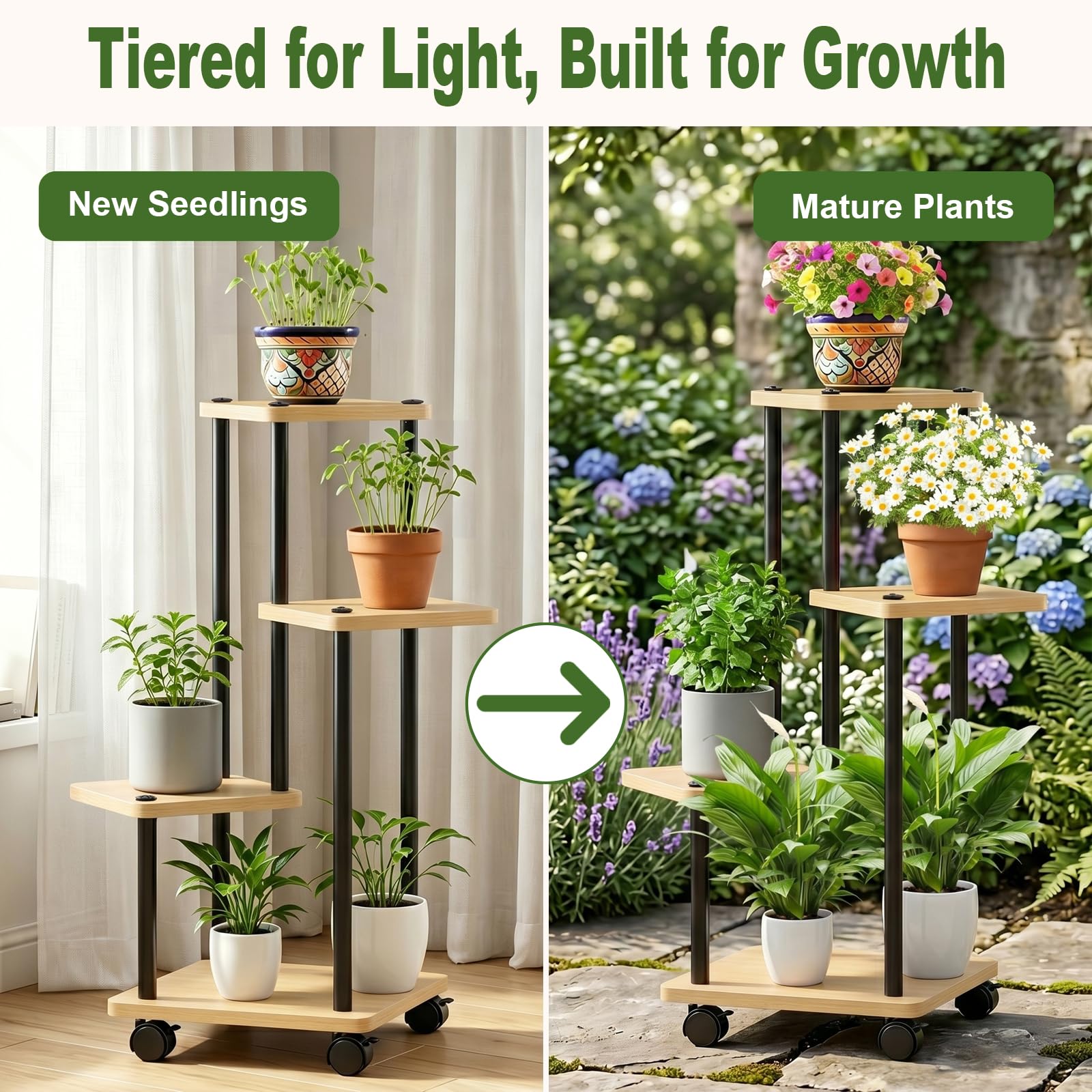 Support Plantes Intérieur À 5 Niveaux à roulettes, Porte Plante Intérieur, Étagère Plante En Métal Brun pour Intérieur Salon Jardin Extérieur (Sans Plantes)