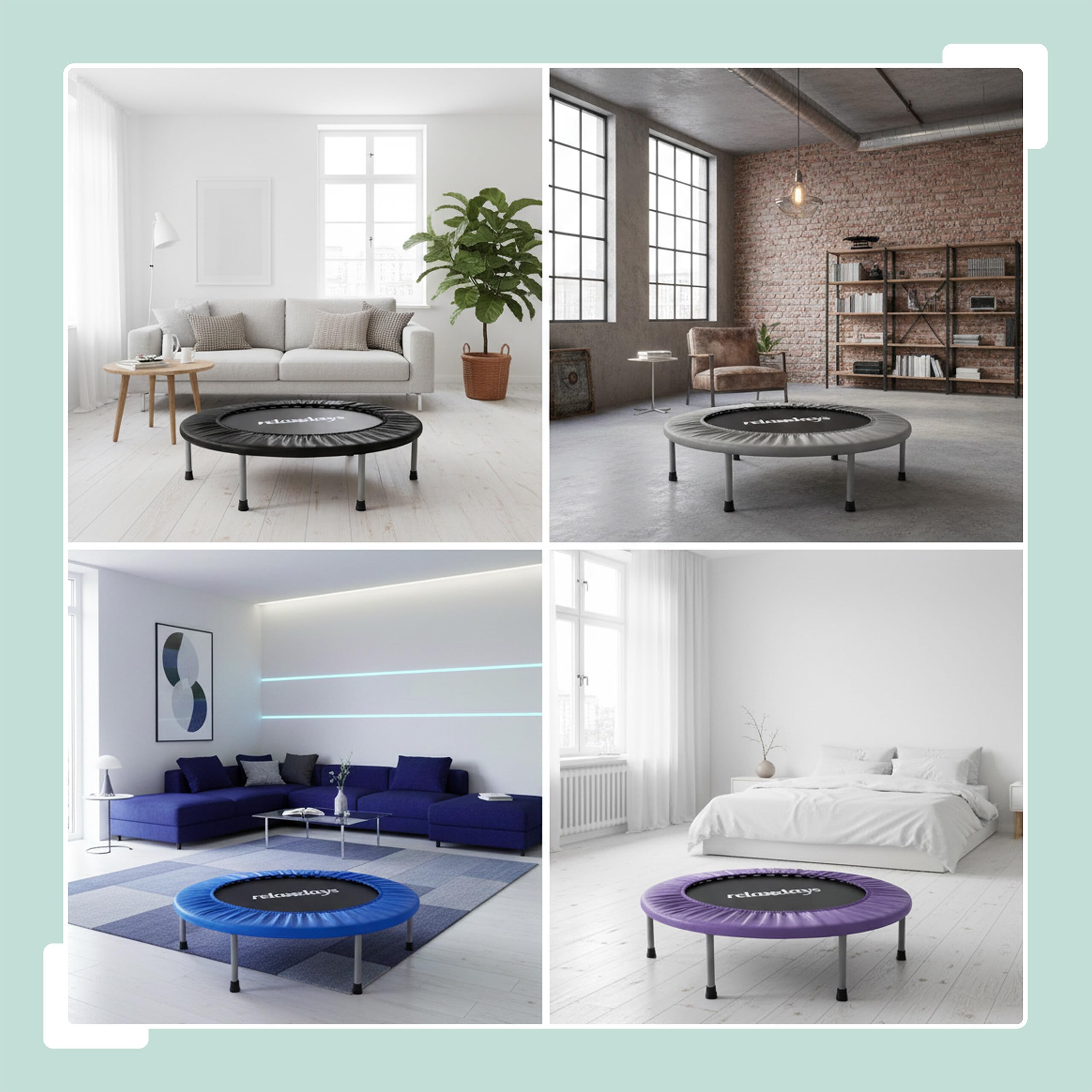 Relaxdays Trampoline d'intérieur Ø95 cm, Mini Trampoline Pliable jusqu'à 100 kg, Sport & Gymnastique, Choix de Couleurs