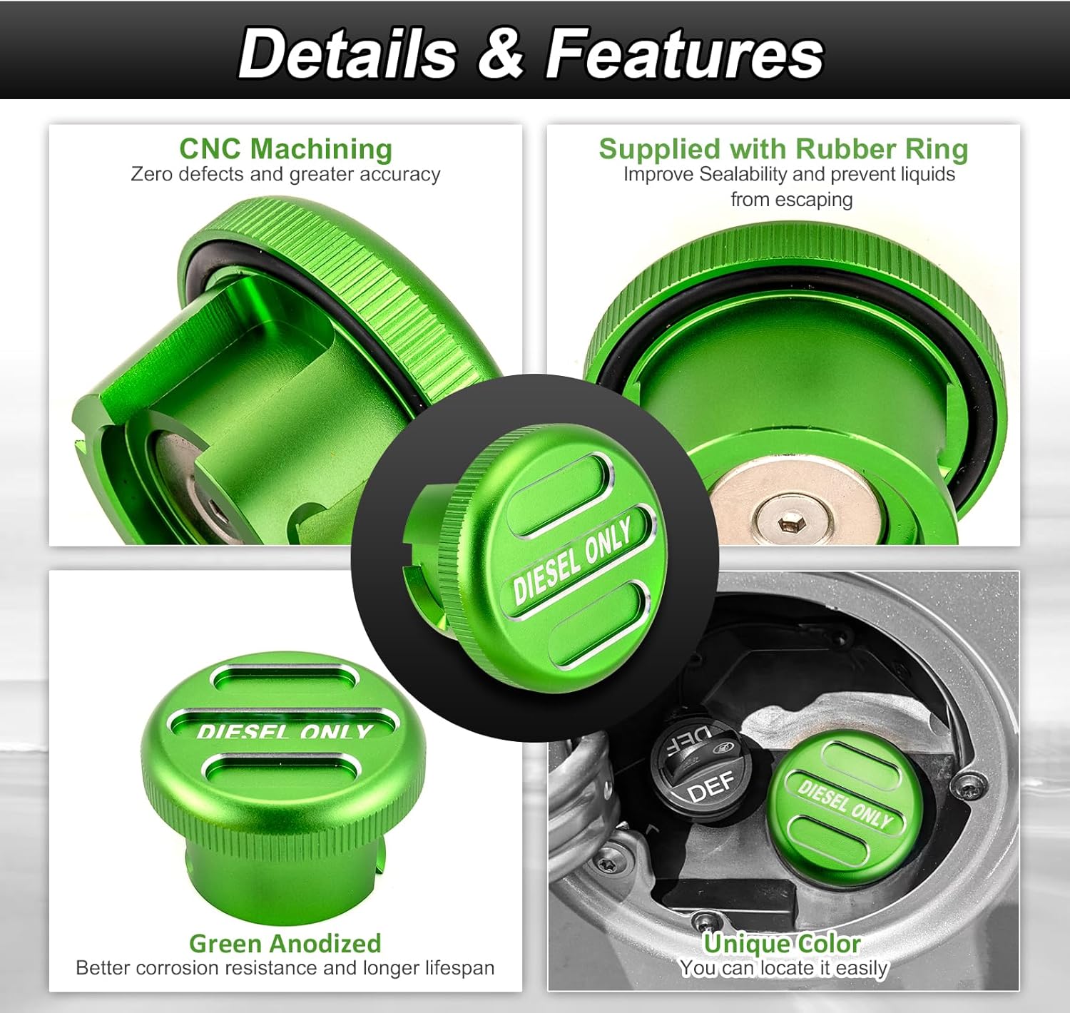 Magnetic Billet Aluminum Green Diesel Fuel Cap & Blue DEF Caps Compatible with Dodge Ram 1500 2500 3500 2019-2023