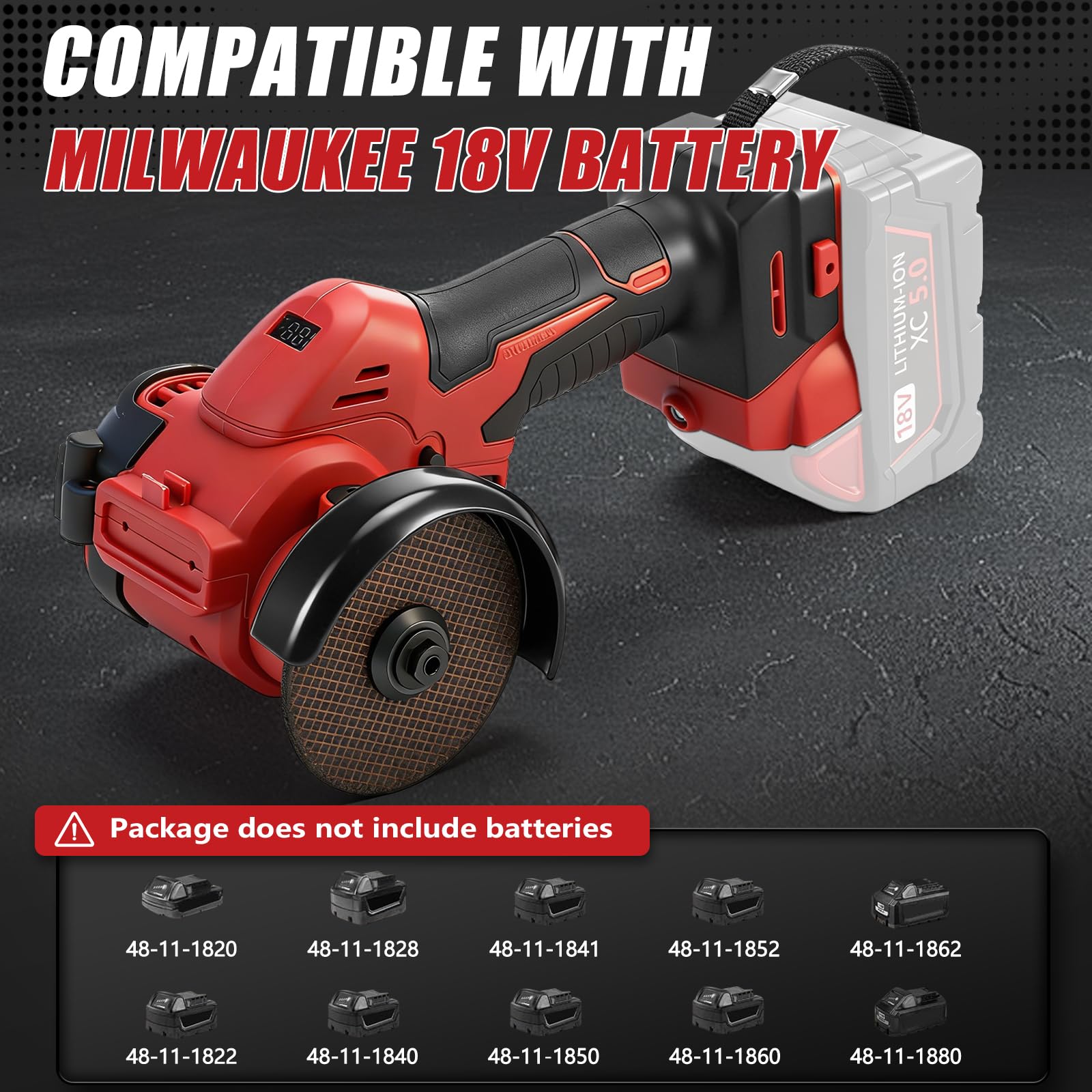 Amoladora Angular a batería 3 Pulgadas para Milwaukee 18V (sin Batería) | 16800 rpm, Mini Amoladora sin Escobillas, Pantalla Digital, 2 Discos de Lijado, 2 de Corte, Protector, Guantes