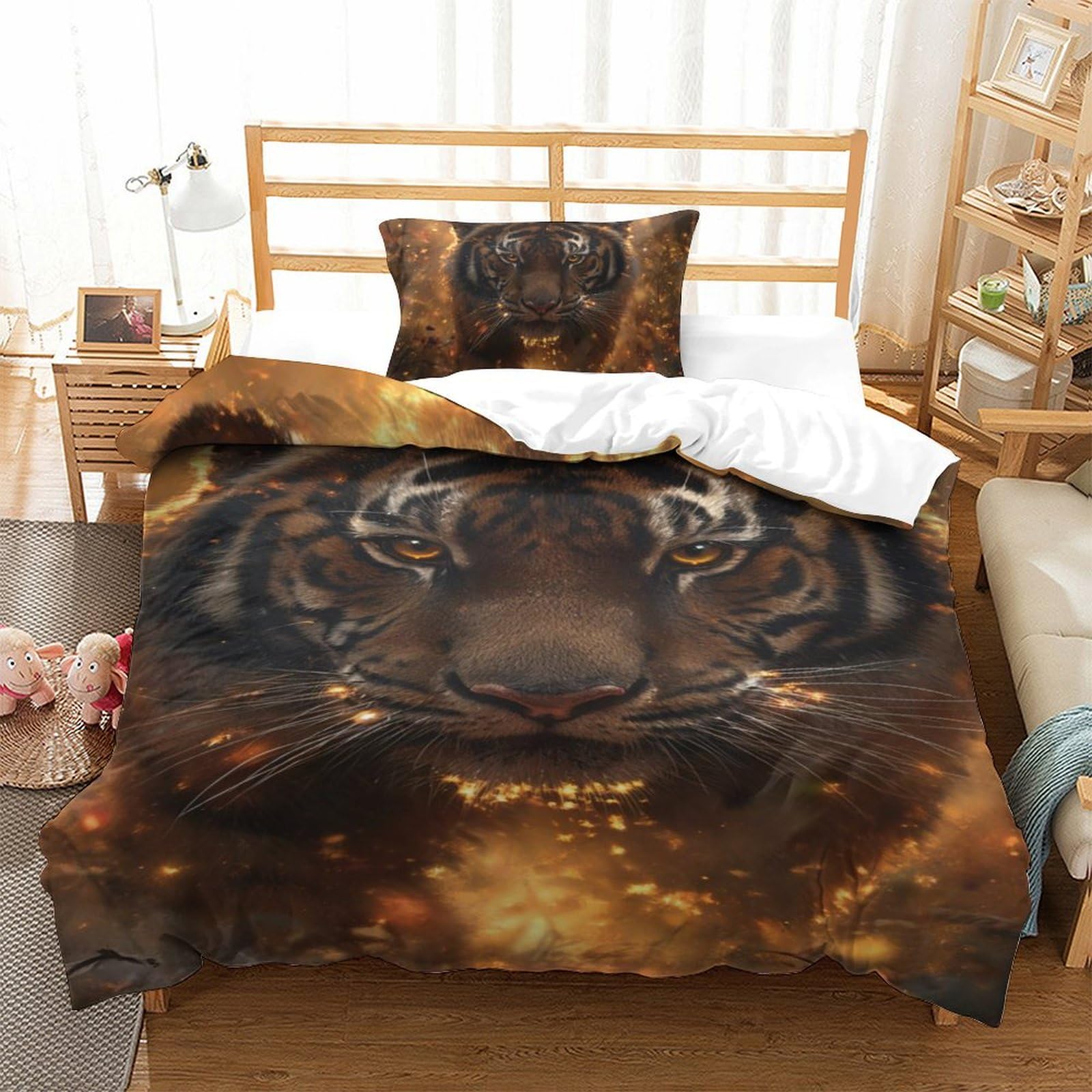Housse de couette tigre 3D en microfibre 135x200 cm avec 2 taies