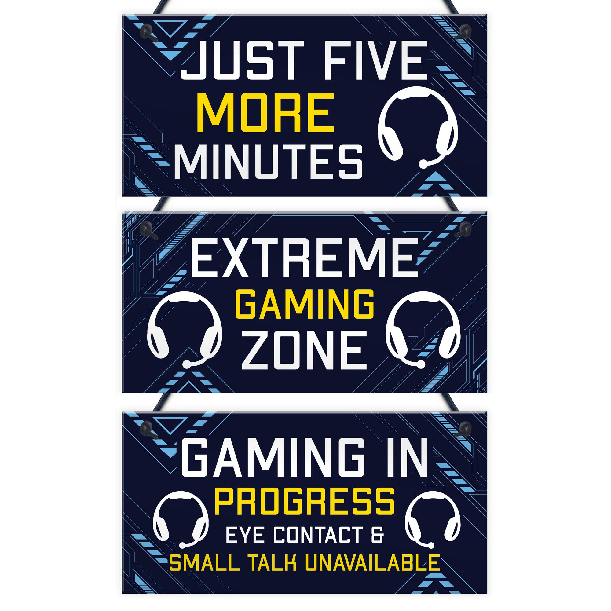 Red Ocean Funny Gamer Gift PACK OF 3 Gaming Hanging Signs For Boys Bedroom Man Cave Birthday Christmas For Son Brother