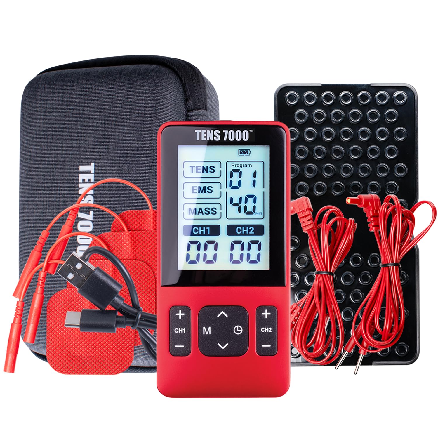TENS 7000 Sport Athletic Recovery Muscle Stimulator, Back Pain Relief, Sciatica, Neck, Shoulder, Muscle Pain, TENS Unit + EMS + Massage with 42 Built-in Programs, 4 Electrode Pads