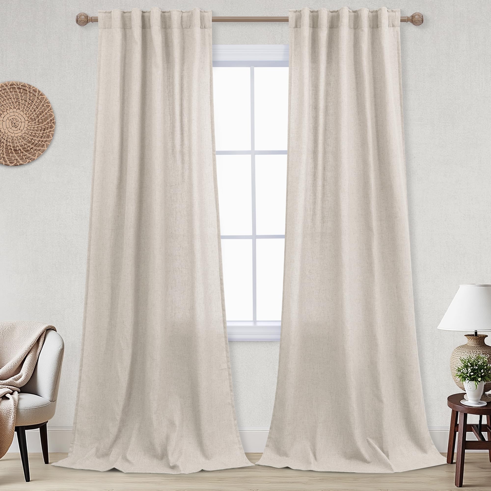 KOUFALL Linen Back Tab Rod Pocket Tan Beige Sheer Curtains 42x90 Inch Length for Bedroom Living Room