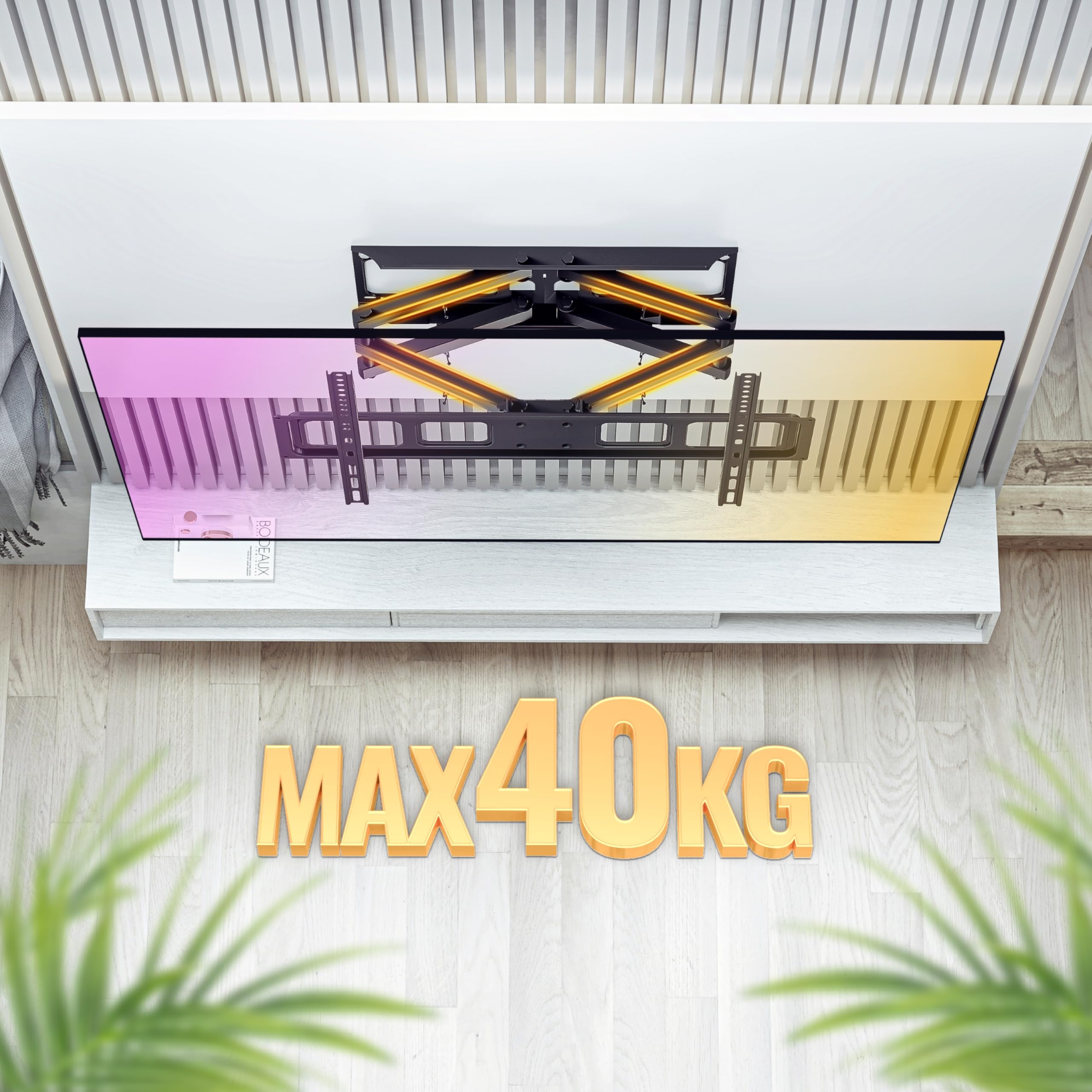 RICOO S5264 Support Mural TV 40 42 43 48 50 55 58 60 65 Pouces VESA 300x200 à VESA 600x400 Orientable Inclinable Rotatif Universel Fixation Murale TV QLED OLED LED LCD Écran incurvé