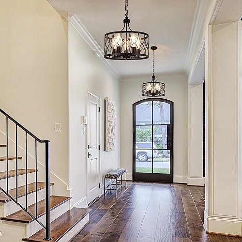 Miniatura 5 de Lámpara de techo negra de 15.74 pulgadas, altura ajustable, 5 luces modernas industriales de metal para cocina, isla de comedor, sala de estar y