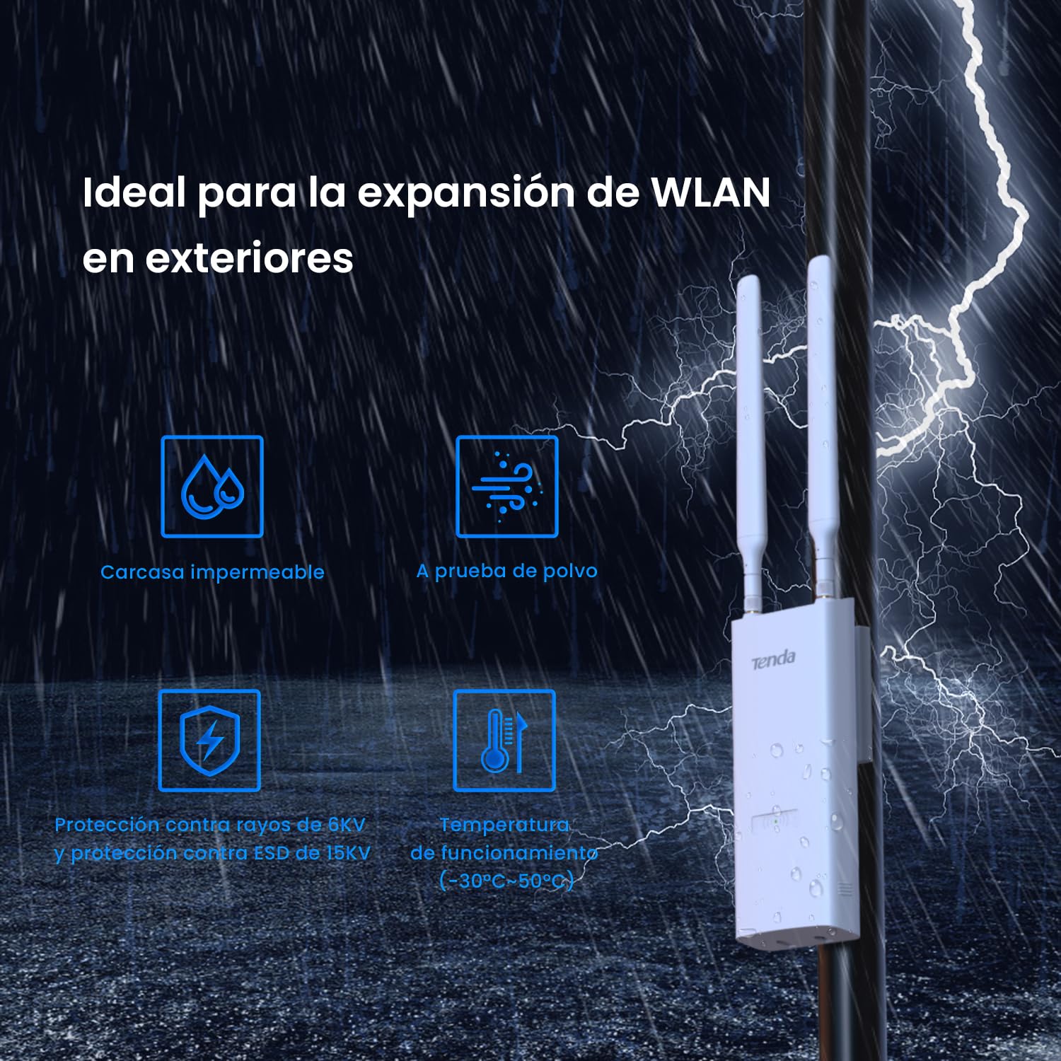 Tenda OAP1200 AC1200 Punto de Acceso Inalámbrico Gigabit para Exteriores, Doble Banda, Soporta PoE 802.3at/PoE Pasivo, Montaje en Pared/Poste, IP65 Resistente al Agua, MU-MIMO, Modos Ap/Repetidor