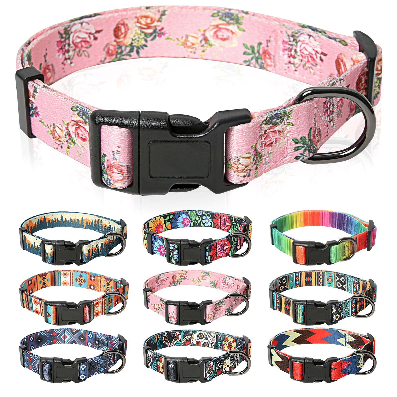 HEELE Dog Collar Small Dog Collar Multi-Colour Patterned Soft Comfy Dog Pet Collars Easy Adjustable Collar for Small Dogs Indoor Outdoor Activities, Pink, S