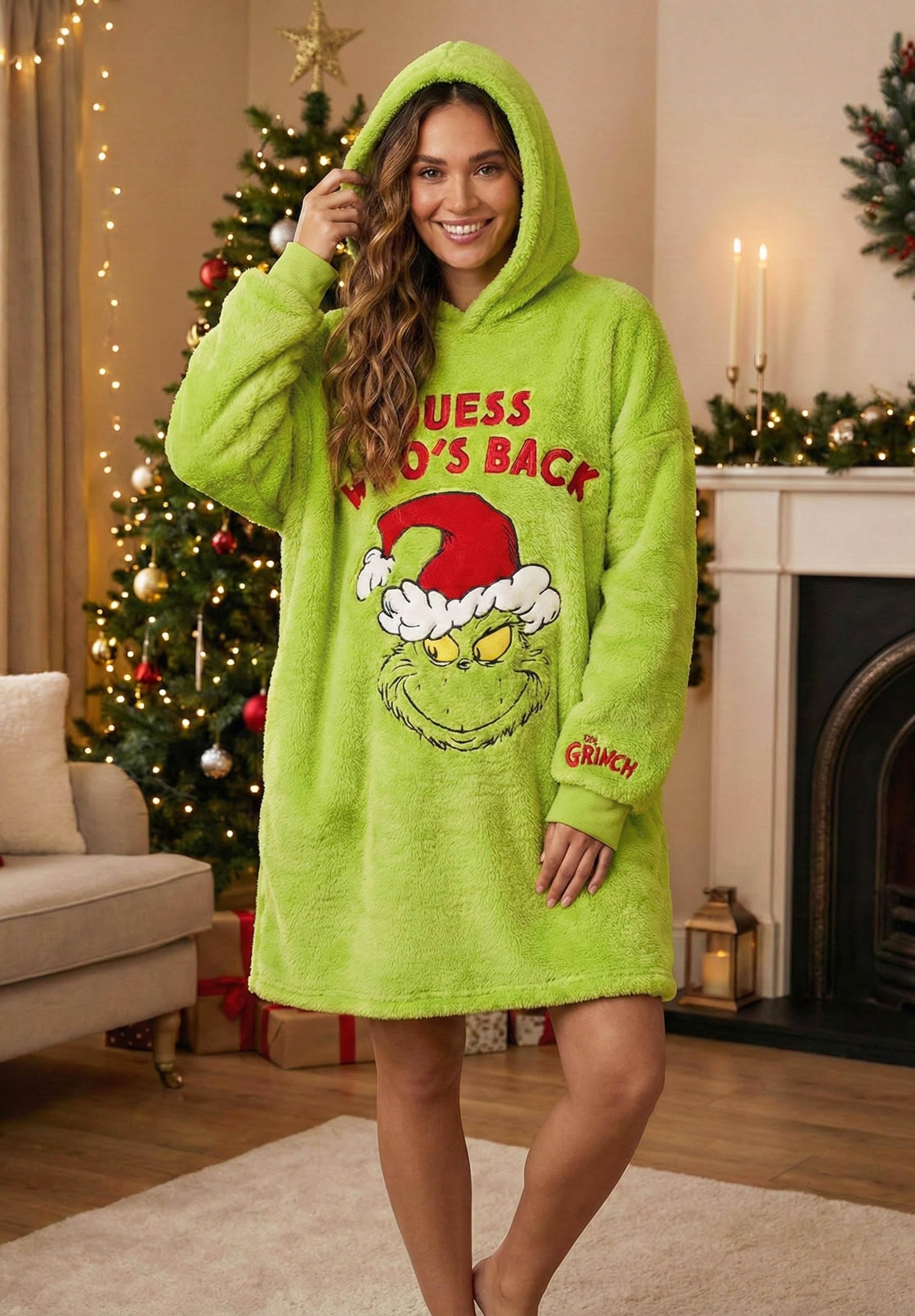 Grinch DAMSKA bluza z kapturem SNUDDIE – Świąteczny SZLAFROK Oversize