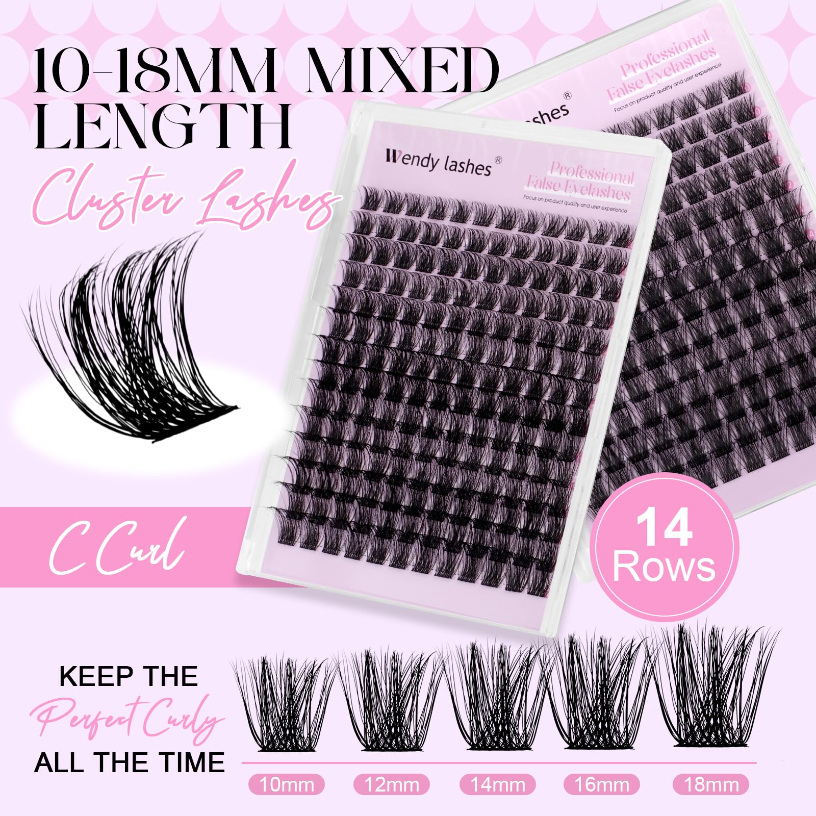 Cluster Lashes C Curl Individual Eyelashes Natural C9-10-18mm Mixed Wispy Lash Clusters Reusable DIY Lash Extension at Home(FKDP-lash-C9-C) - Image 2