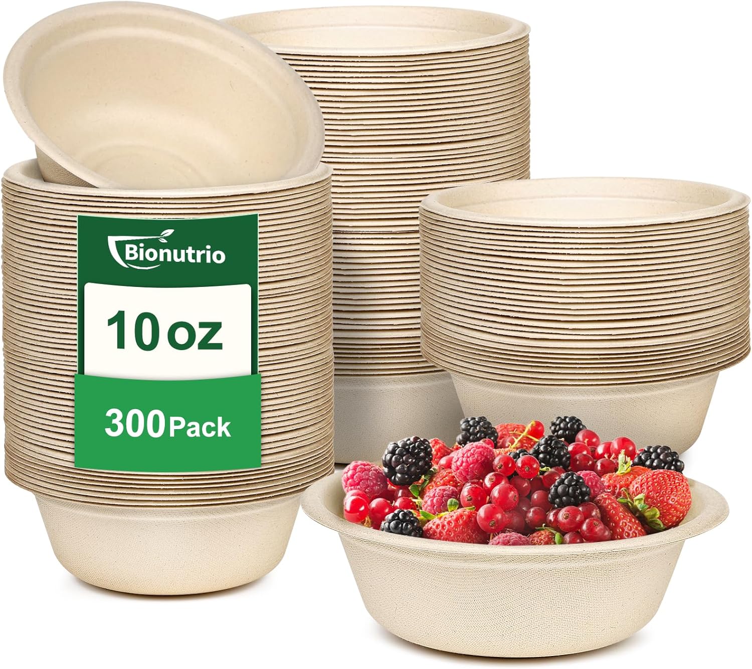 10 oz Paper Bowls Disposable, 300 Pack Small Paper Bowls Bulk, Heavy Duty Biodegrad...