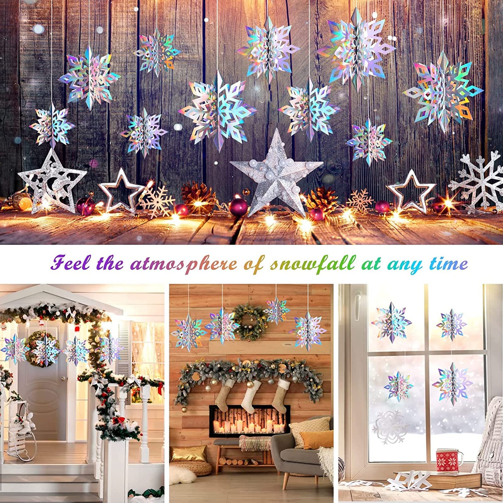 Queta 12 stuks Opknoping Sneeuwvlok Ornamenten Sneeuwvlokken Decoratie Garland voor Thuis Kerst Vakantie Verjaardag Decoraties