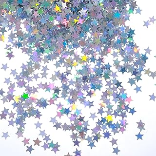 キラキラ星紙吹雪3000個、きらきらスパンコール散布スター紙吹雪テーブル用シルバーメタリックグリッターホイル誕生日パーティーDIYクラフトウェディングフェスティバル(30g 6mm)