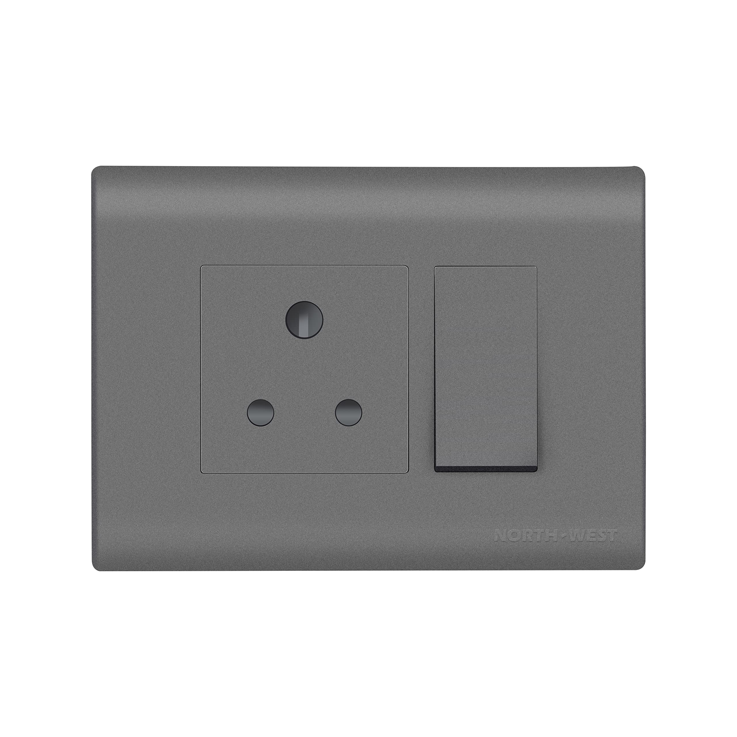 wipro Wipro Northwest (Nowa) Switch Combo of 3M Plate + 1M 6A Switch + 6A 3Pin Socket, Silver Grey (Kit 5), Rocker, 1_Way