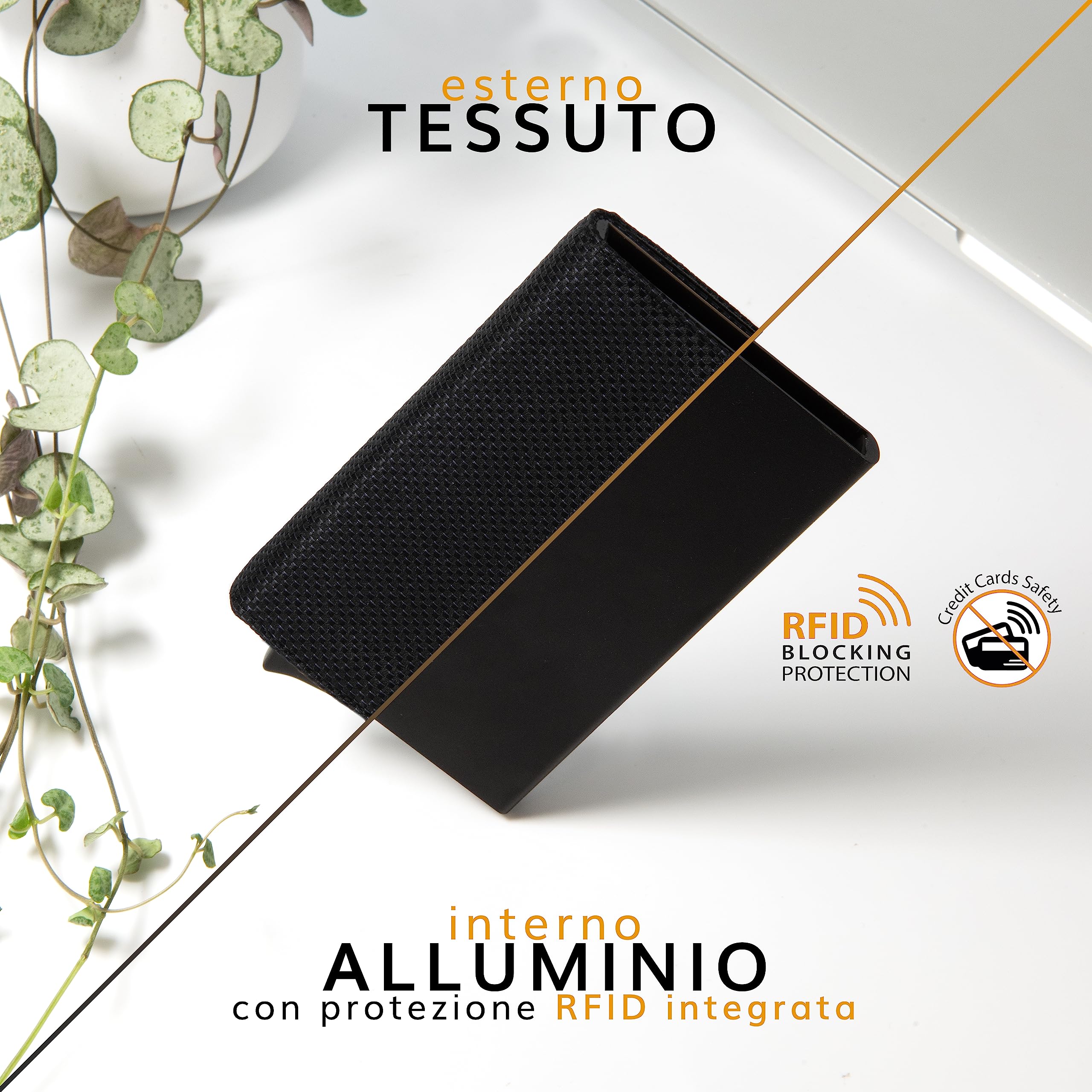 GUGGIARI® Porta Carte Credito Uomo - Portacarte RFID in Alluminio con Porta Monete e Tasca di Cortesia con Chiusura Magnetica - Portafoglio Uomo Slim - Black Carbon