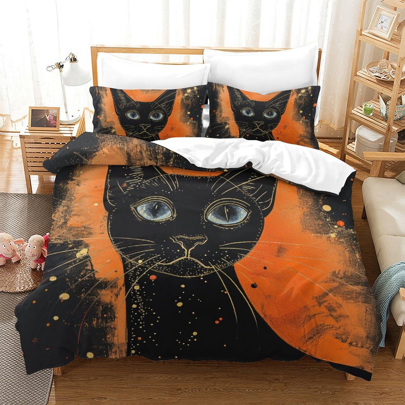 Housse de couette chat siamois King 220x240cm en microfibre douce avec 2 taies d'oreiller