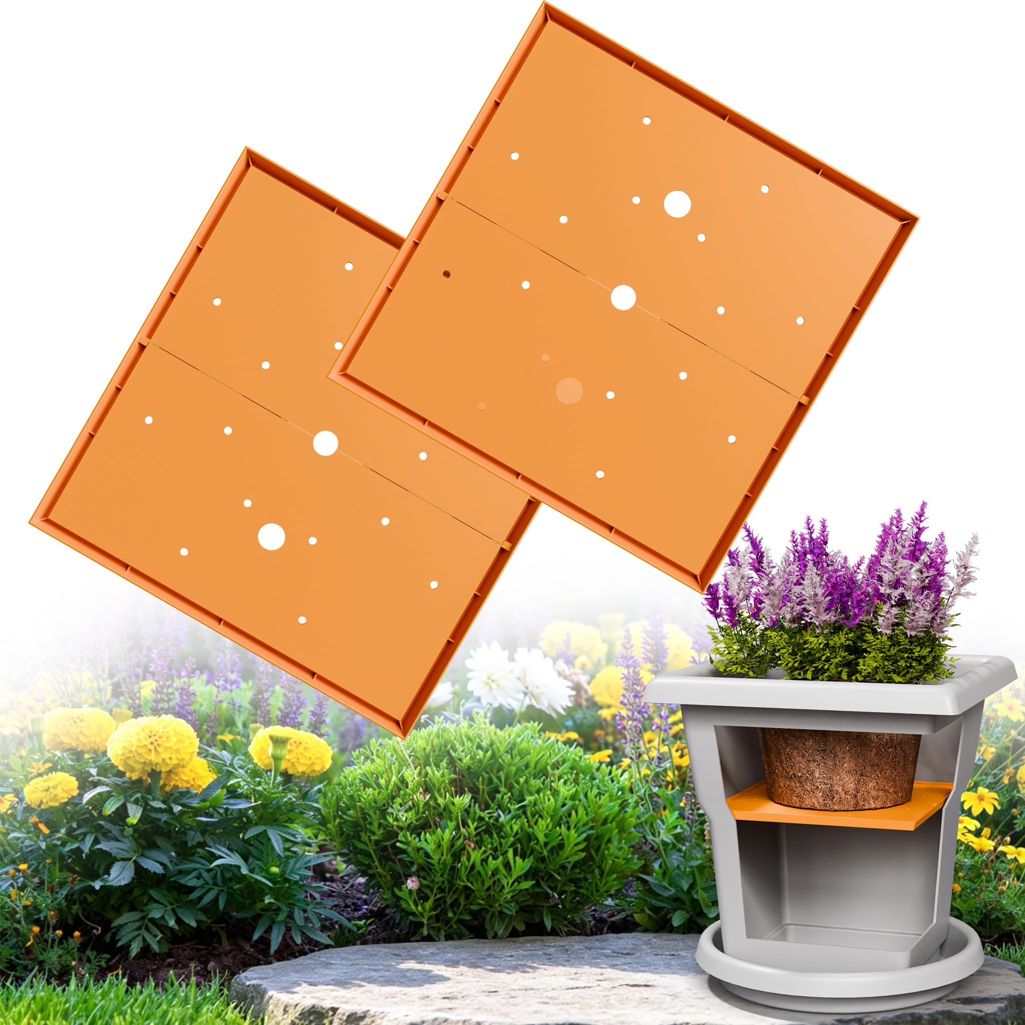 Furniok 2-Pack Square Planter Insert - Planter Inserts for Large Pots with Drainage Holes, Use Less Potting Soil, Planter Accessories for Indoor & Outdoor Use (14 Inch)
