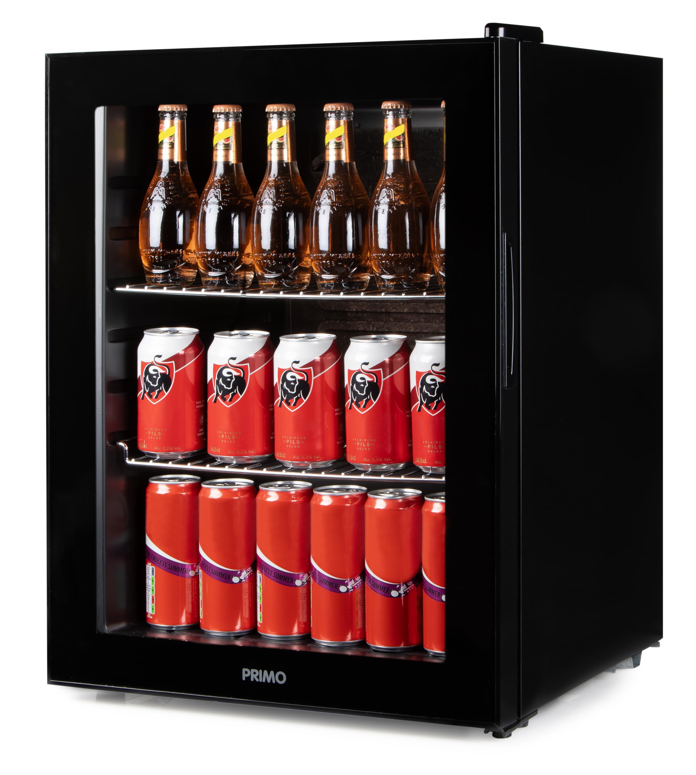 PRIMO PR179BC Réfrigérateur à boissons - Minibar - Mini réfrigérateur - Porte vitrée - Pose libre - 60L - D - Noir
