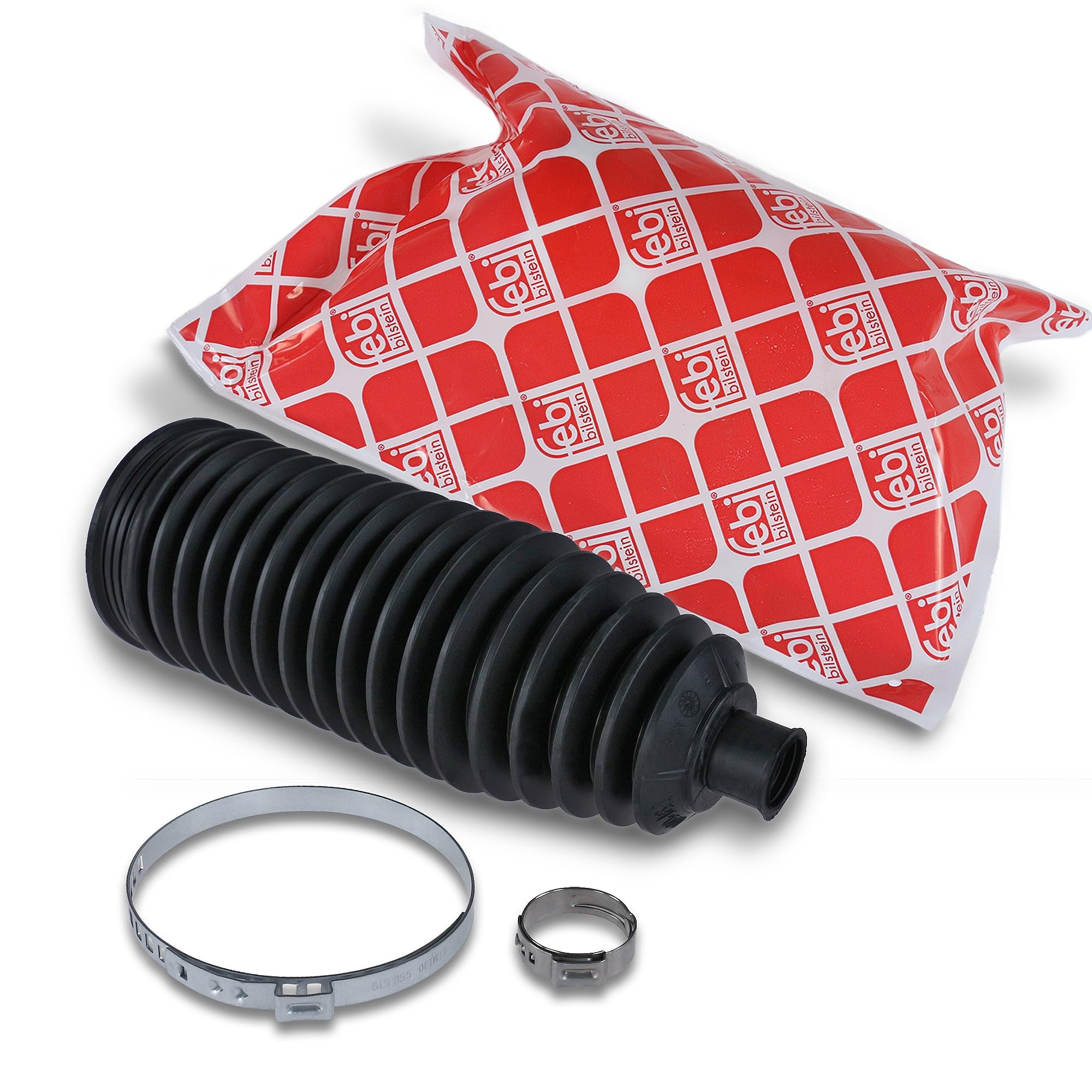 FEBI BILSTEIN Faltenbalgsatz Lenkung Front – Länge 195 mm, InnenØ 16/64 mm, mit Schellen
