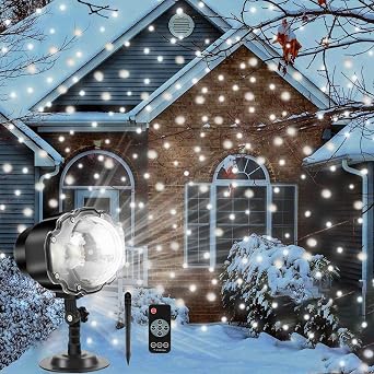 Borelor Snowfall LED Lights IP65 Waterproof Mini Christmas Snowflake Projector Lamp Indoor Outdoor New Year Decoration Light with RF Remote & TimerHigh Brightness
